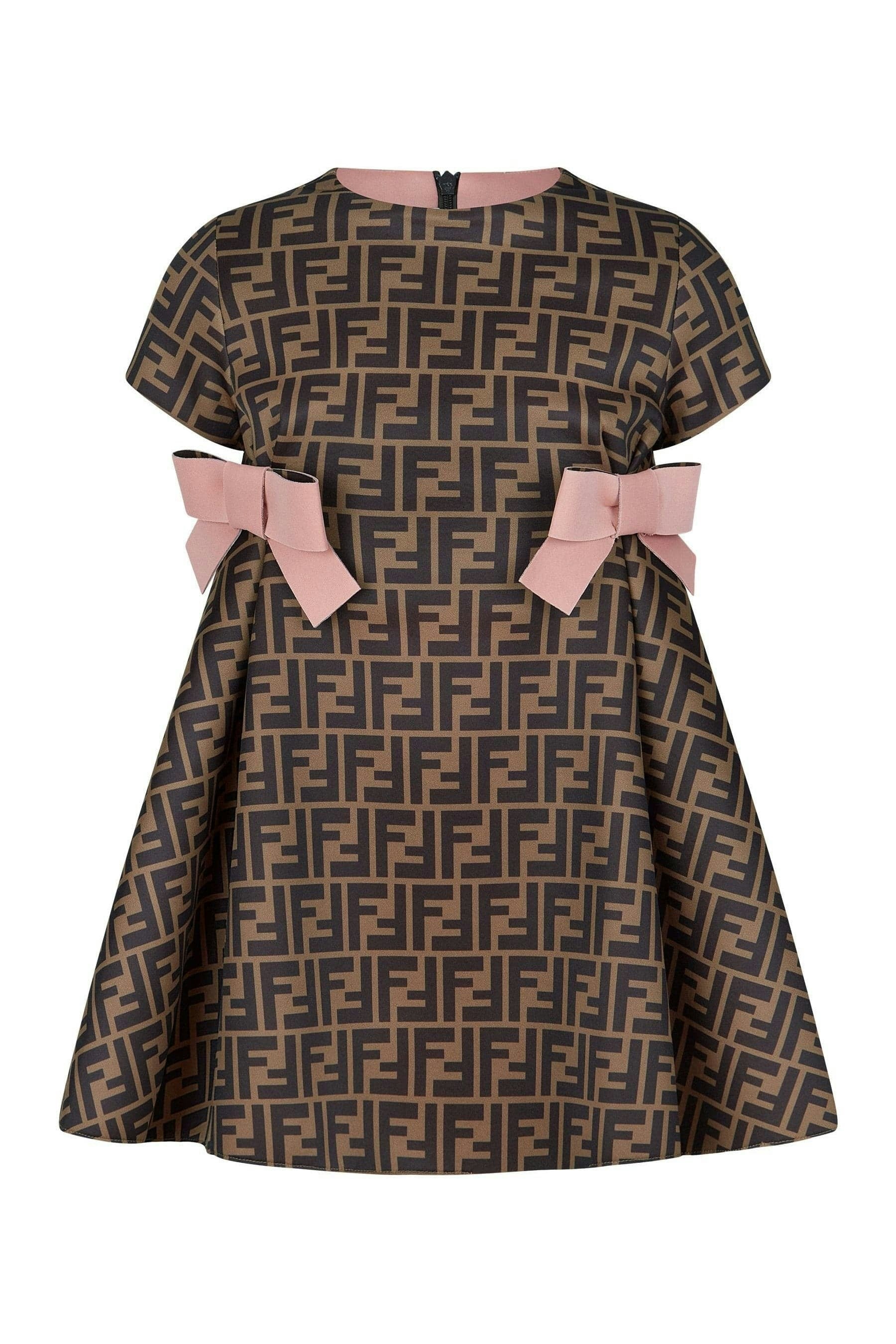 Fendi Kids Girls Brown/Pink Fendi Neoprene Ff Logo Bow Dress - Multicoloured - 12 Yrs