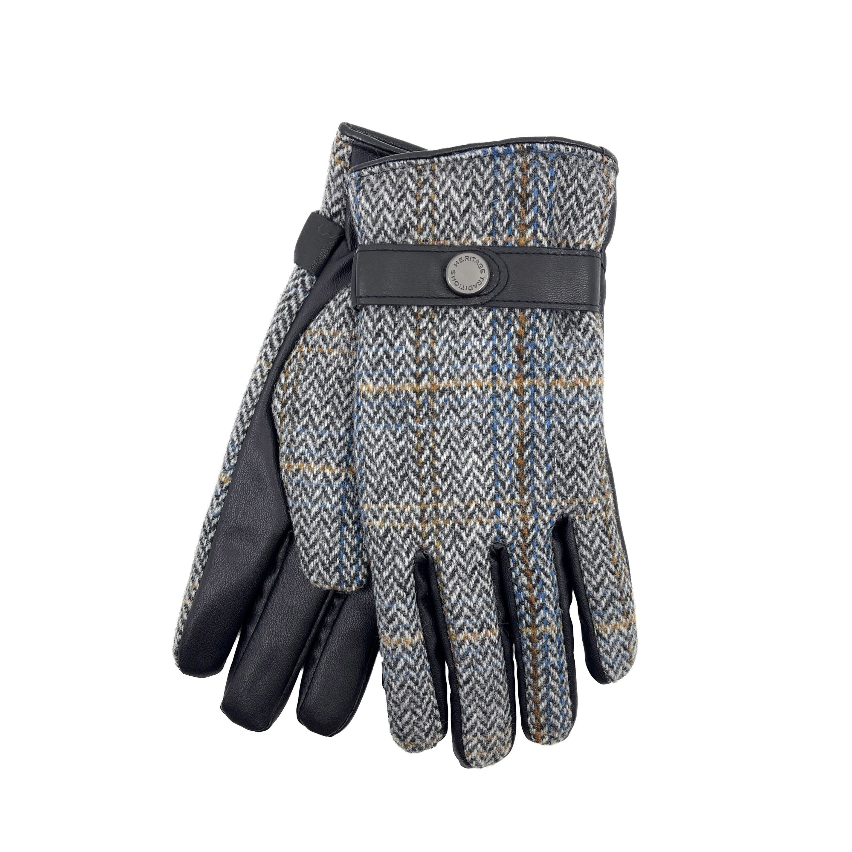 Heritage Traditions Men's Grey Tweed Stud Gloves - Herringbone
