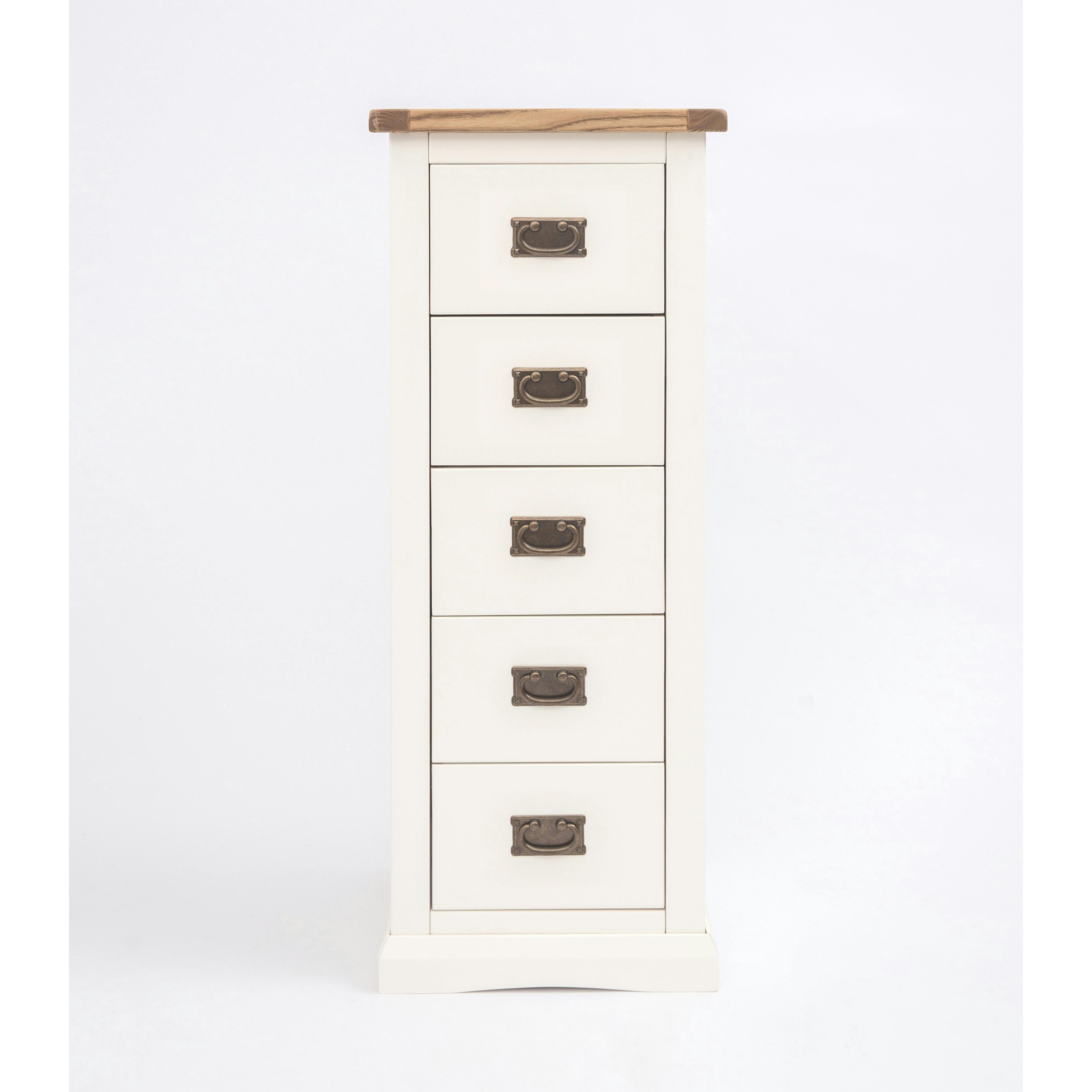 Cabinet Bits White Cosenza 5 Drawer Narrow Chest Of Drawers Bras Drop Handle - Off