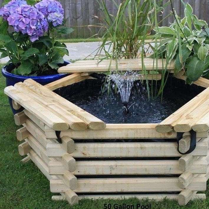 Norlog 4Ft 50 Gallon Hexagonal Wooden Pond, 1220Mm Wide, 410Mm High - With Pump