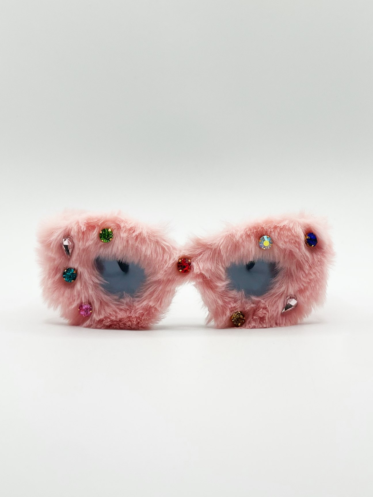 Svnx Pink Faux Fur Cateye Sunglasses With Multicoloured Gems In - One Size