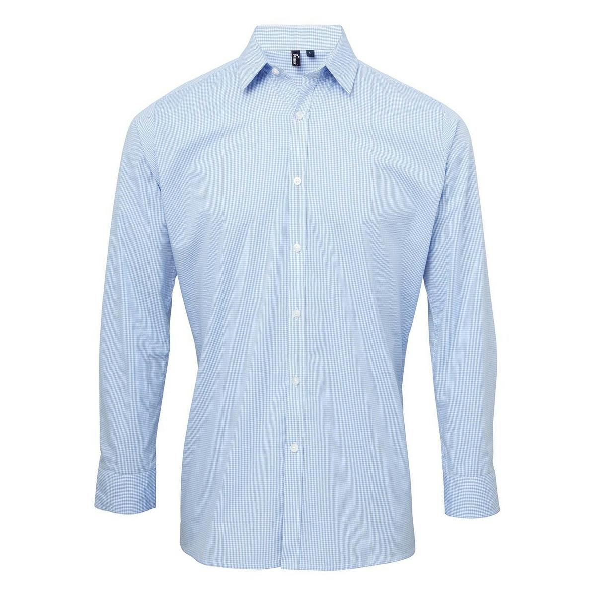 Premier Men's Light Blue Gingham Long-Sleeved Shirt In | Size: Medium - Image 2