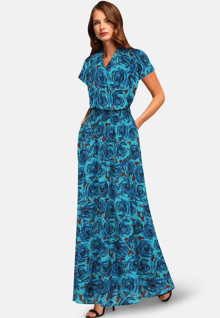Hotsquash Women's Blue Chiffon Maxi Dress - Rose - 8