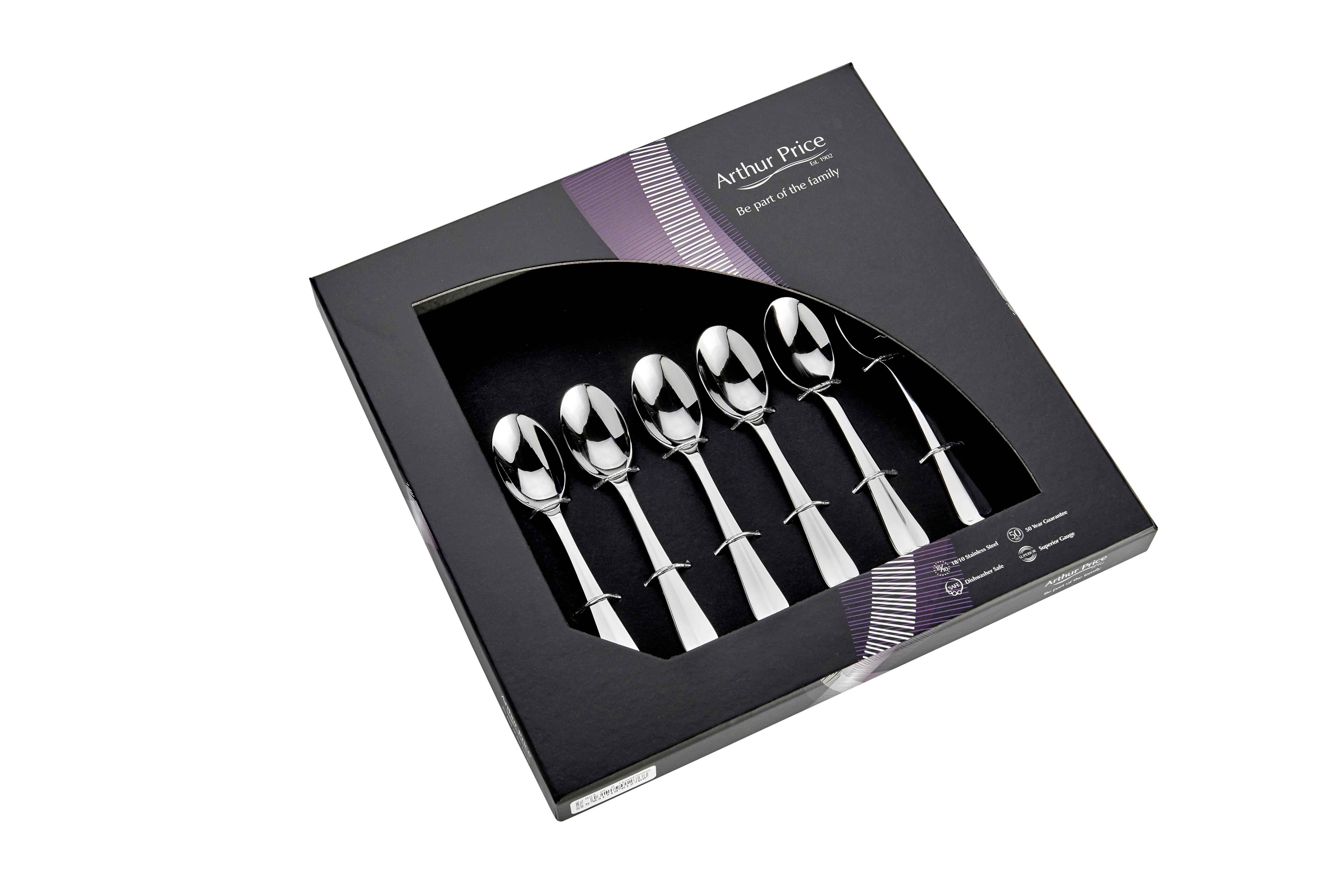 Rackhams 'Rattail' Stainless Steel Gift Boxed Set Of 6 Teaspoons - 6 Pieces - Stainless Steel - 18/10 Stainless Steel