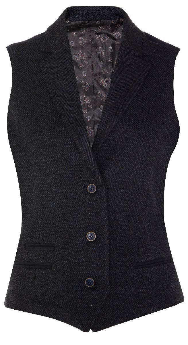 Truclothing Women's Blue Tweed 1920S Herringbone Navy Waistcoat - Navy - Uk Xl/16 | Eu 42 | Us 12