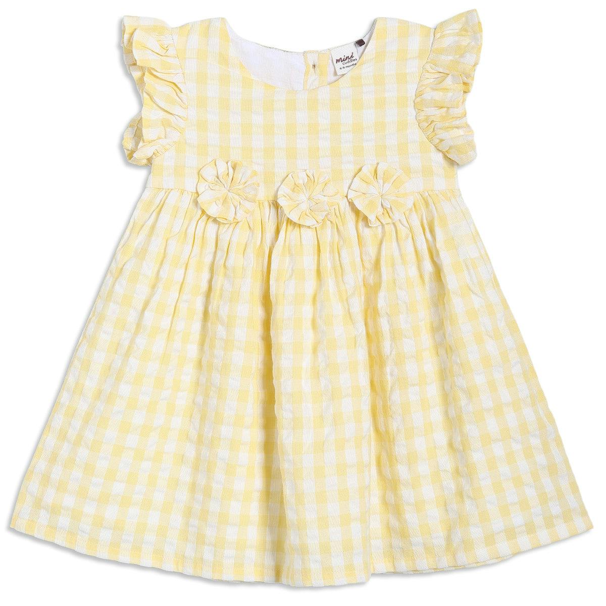 Mini Cuddles Women's Yellow Baby Girls Checked Woven Dress, - 6-9 Months