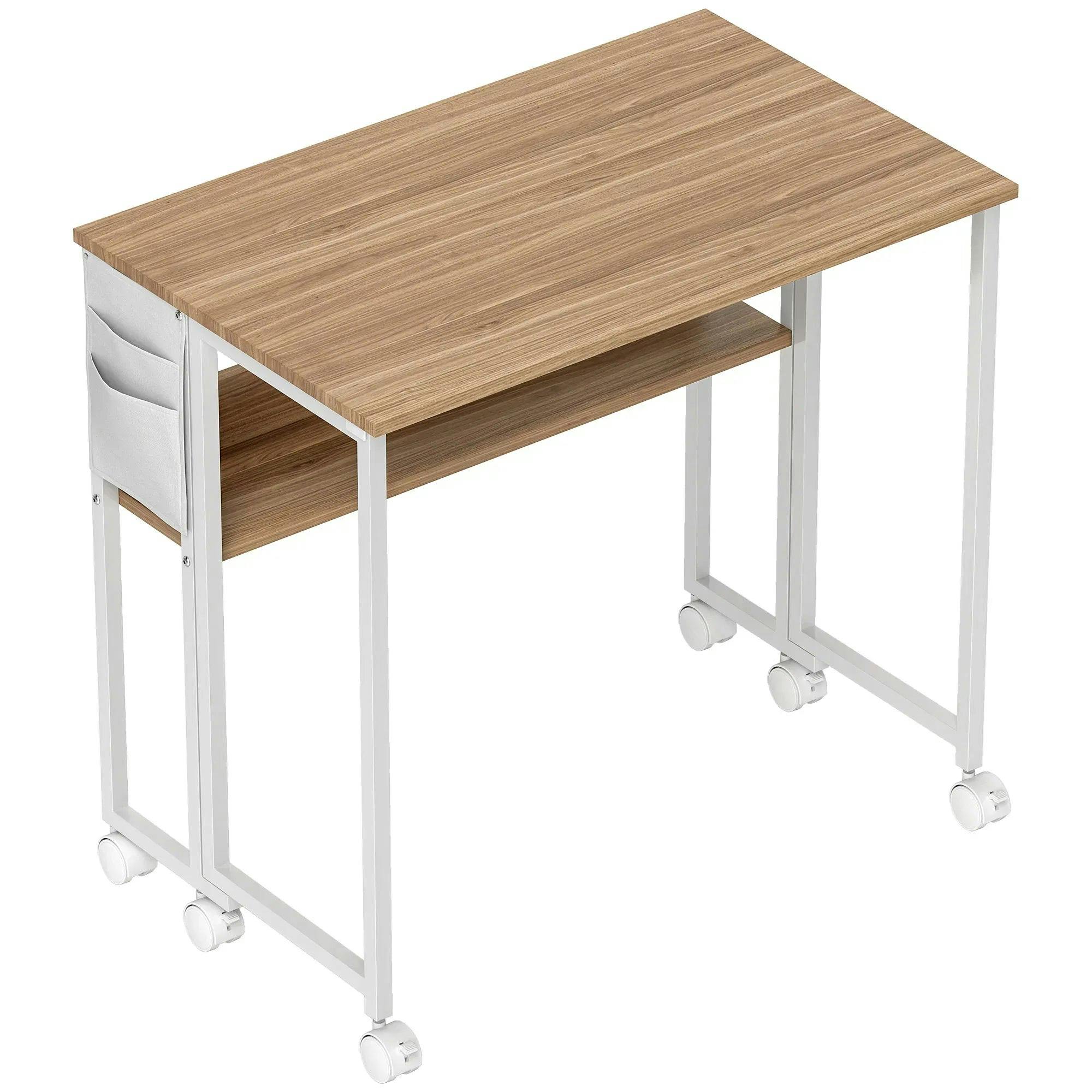 Homcom 80 Cm Foldable Computer Desk On Wheels For Small Spaces Natural - Image 5