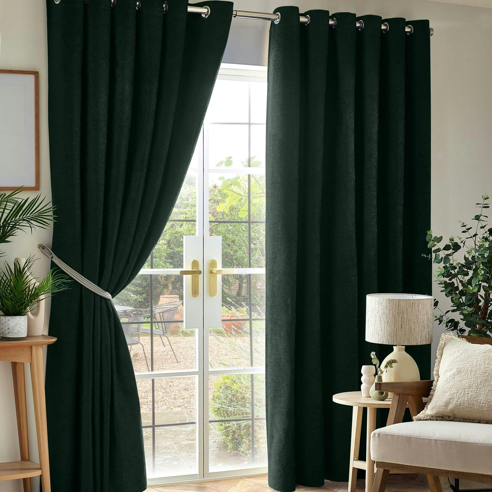 Rackhams Light/Black Chenille Blackout Ring Top Eyelet Curtains - 117Cm Width X 137Cm Drop