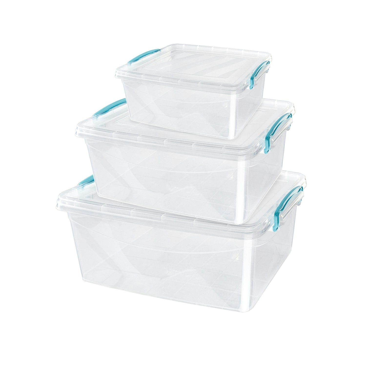 Rackhams Plastic Clip Lidded Food Storage Box, Stackable & Nestable, Set Of 3, 1.6L, 3L, 5L - 1