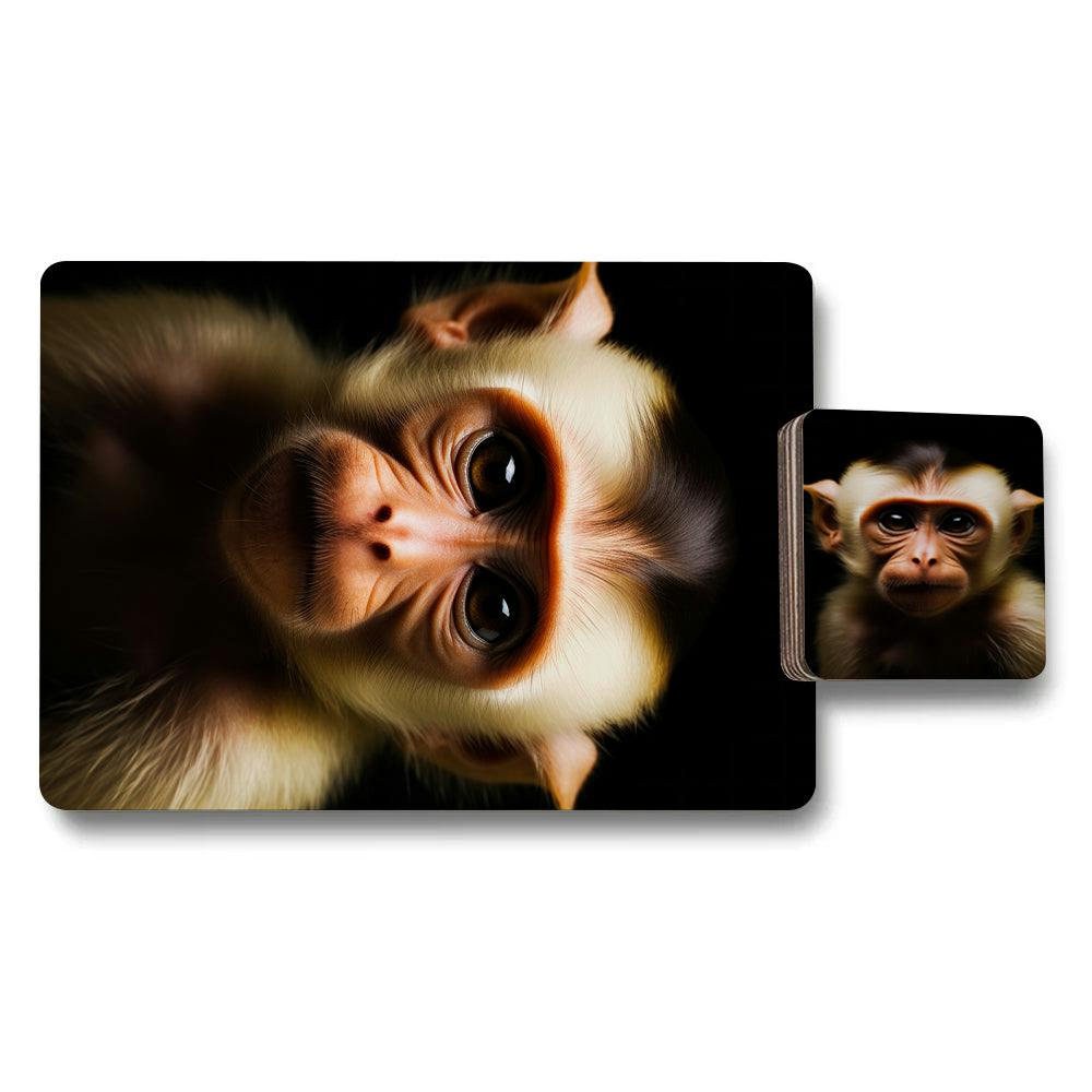 Benjamin Tate Design Black Monkey Artwork Placemat Coaster Set 12 Pieces 11X8 Placemats 3.7X3.7 Coasters