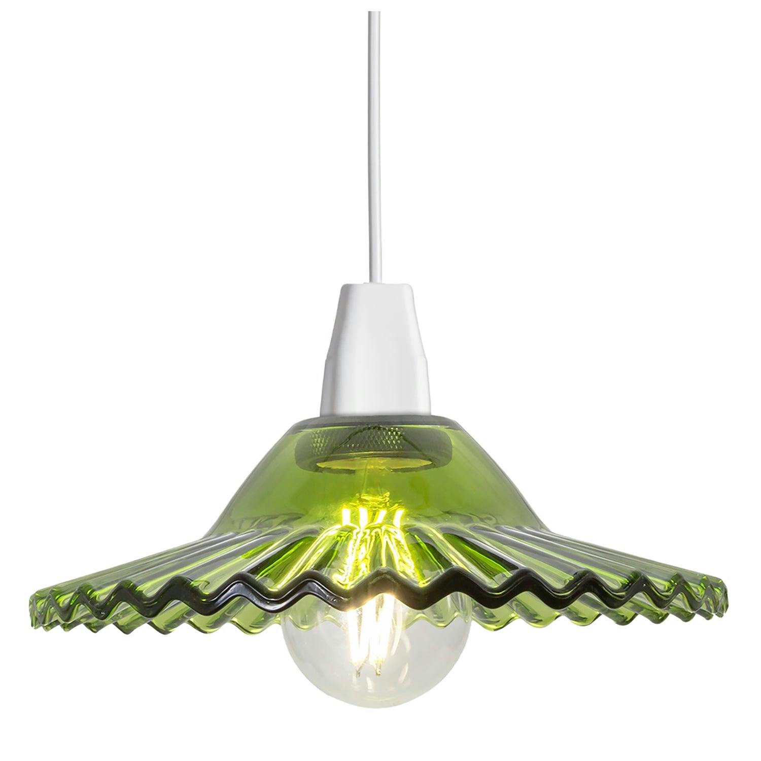 Rackhams Green/Light Modern Emerald Glass Pendant Shade With Rippled Design