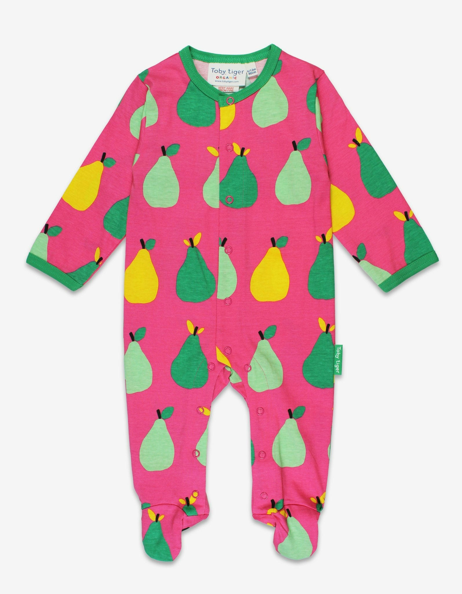 Toby Tiger Yellow/Green Organic Pear Print Babygrow - 6-12M / 80Cm