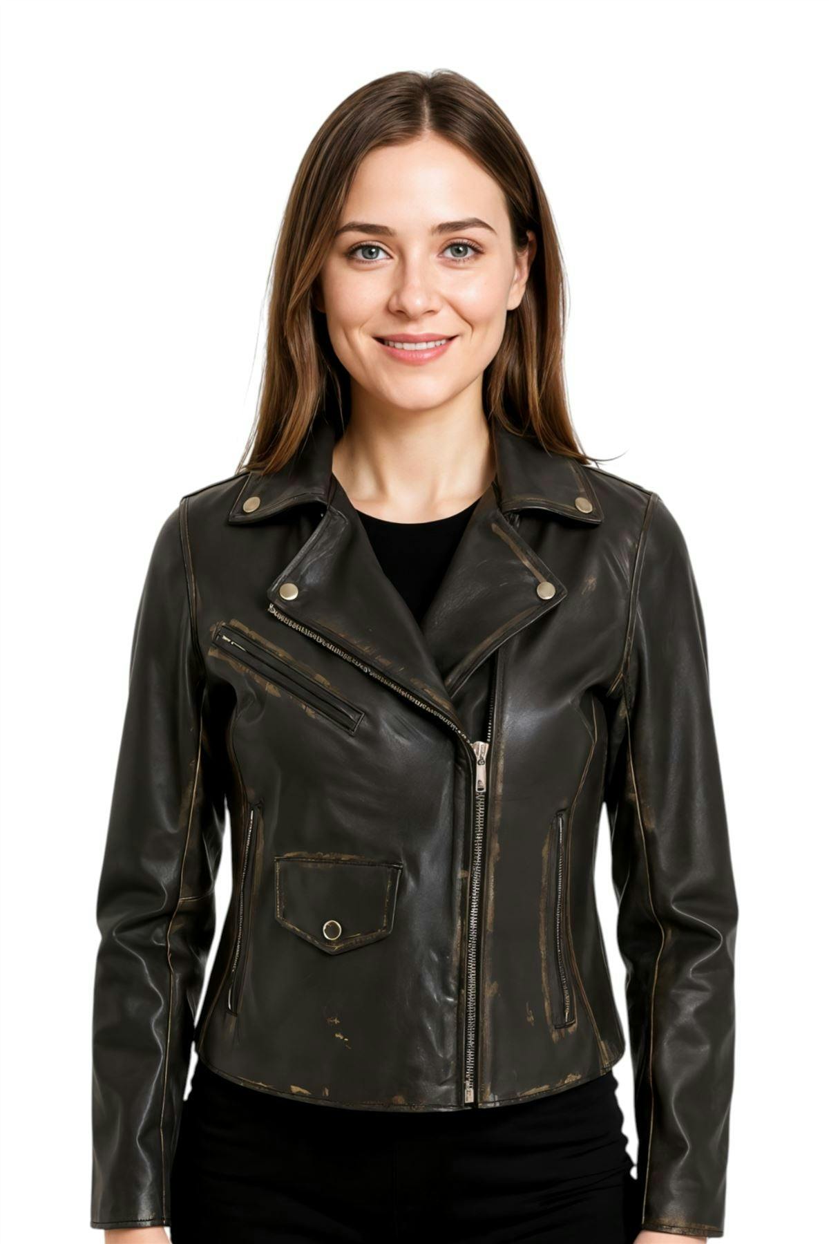 Infinity Leather Women's Black Classic Brando Biker Leather Jacket - Broome - Vintage - Uk Xl/16 | Eu 42 | Us 12