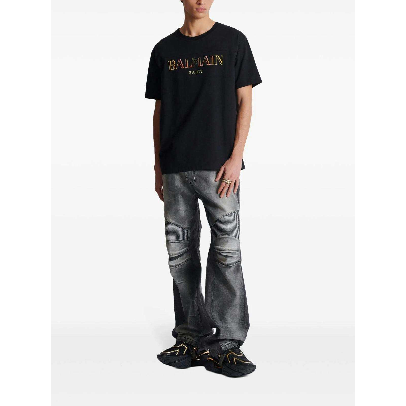 Balmain Black Multi-Coloured Embroidered Logo Oversized T-Shirt In - Xs