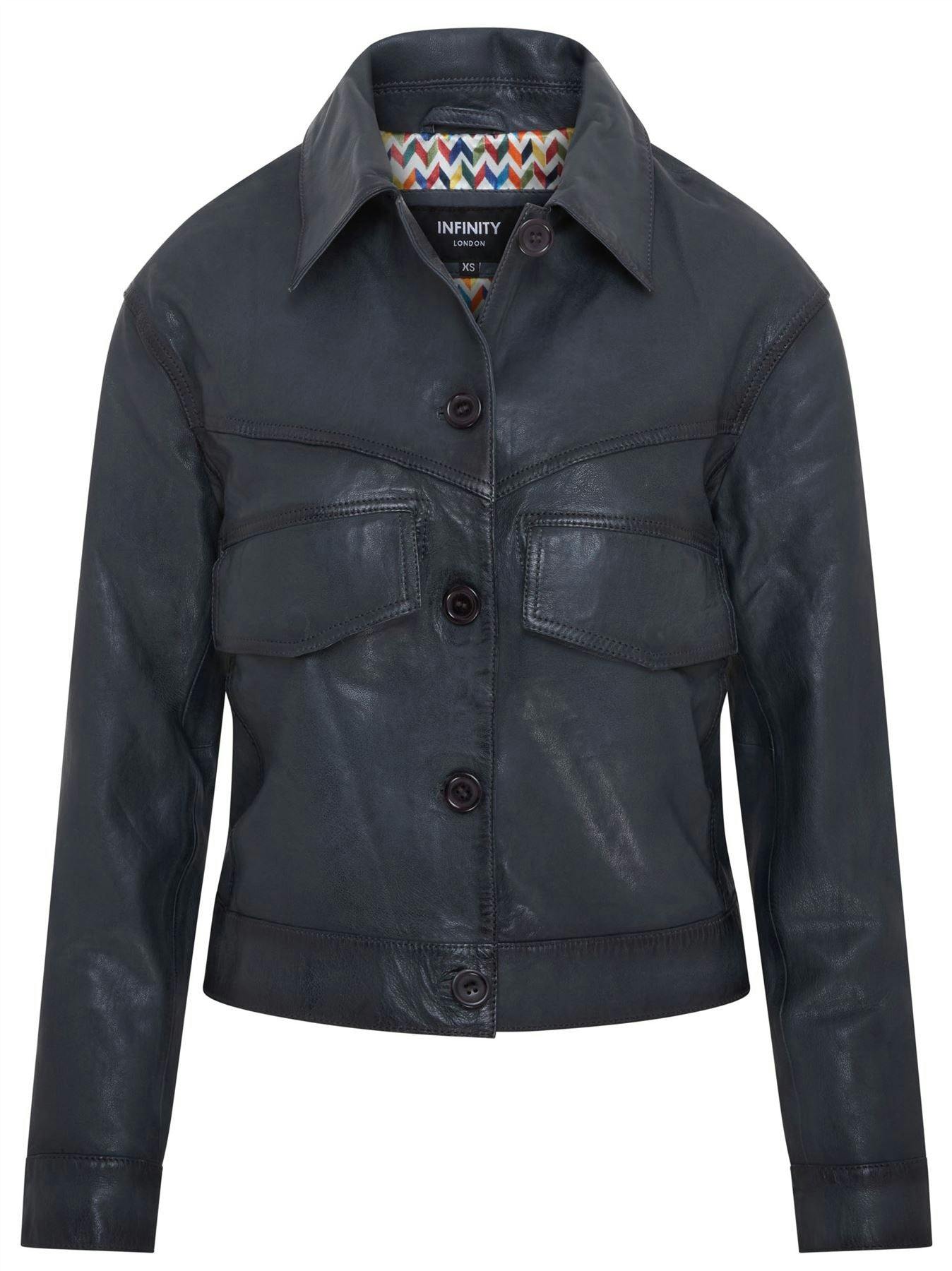 Infinity Leather Women's Retro Biker Leather Jacket - Kopervik - Navy - Uk 5XL/24 | Eu 50 | Us 20