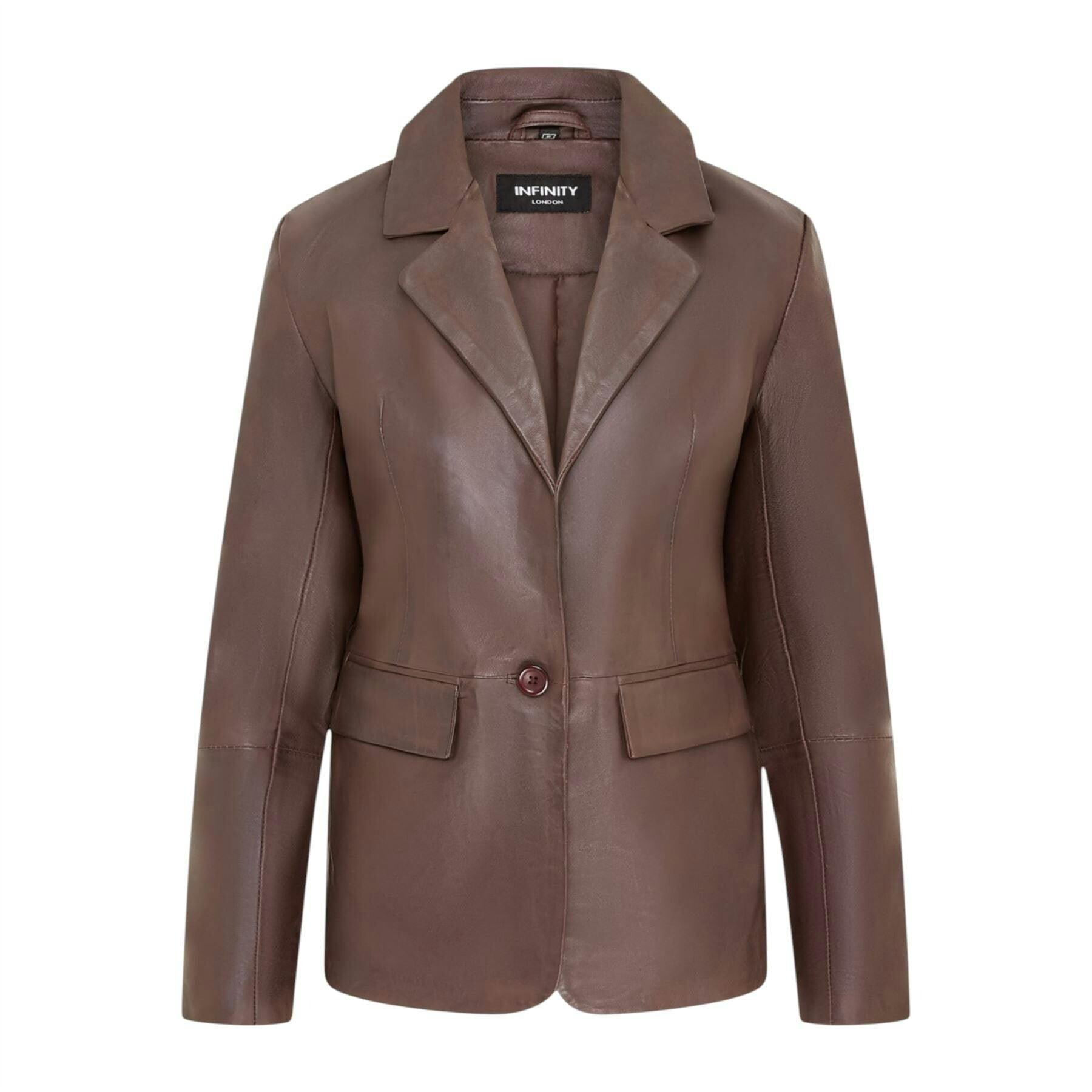 Infinity Leather Women's Brown Soft Leather Blazer Jacket-Apeldoorn - Conker - Uk 5XL/24 | Eu 50 | Us 20