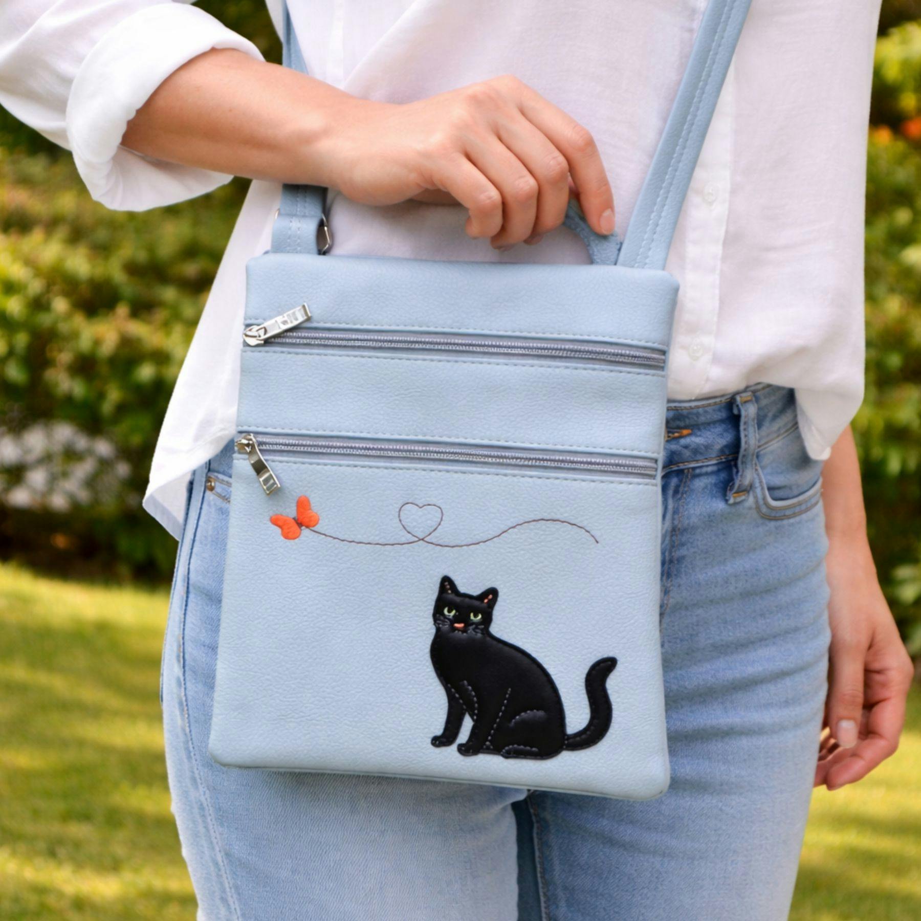 Fores Collection Blue Cat Appliqué Crossbody Bag