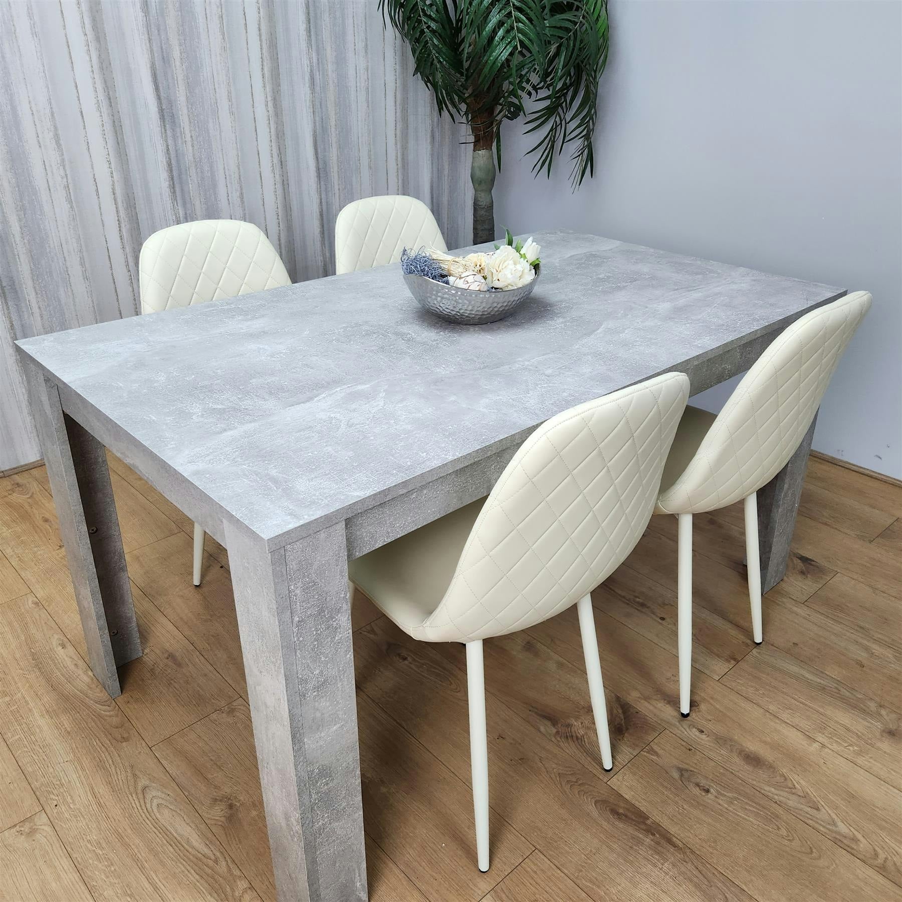 Kosy Koala Grey/Cream Wooden Rectangle Dining Table Sets With Set Of 4 Chairs, And