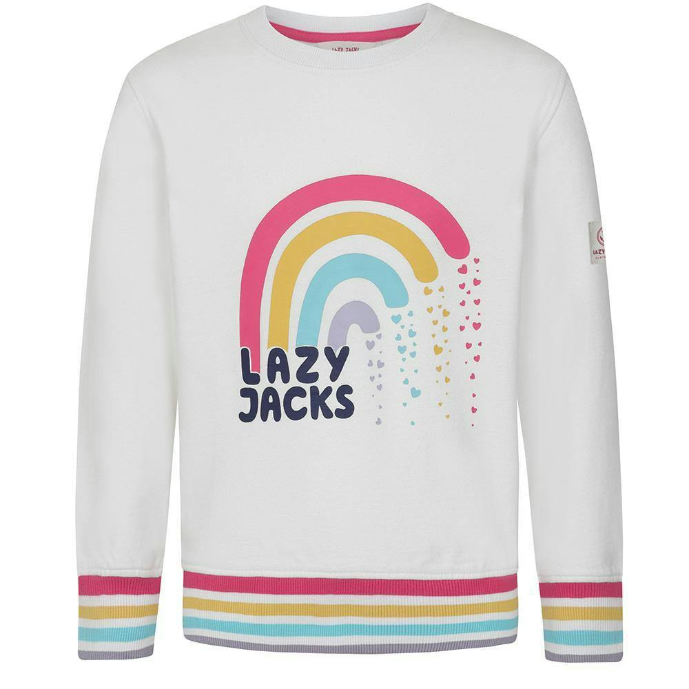 Lazy Jacks Girls White Rainbow Sweatshirt - 9-10 Years - 100% Cotton