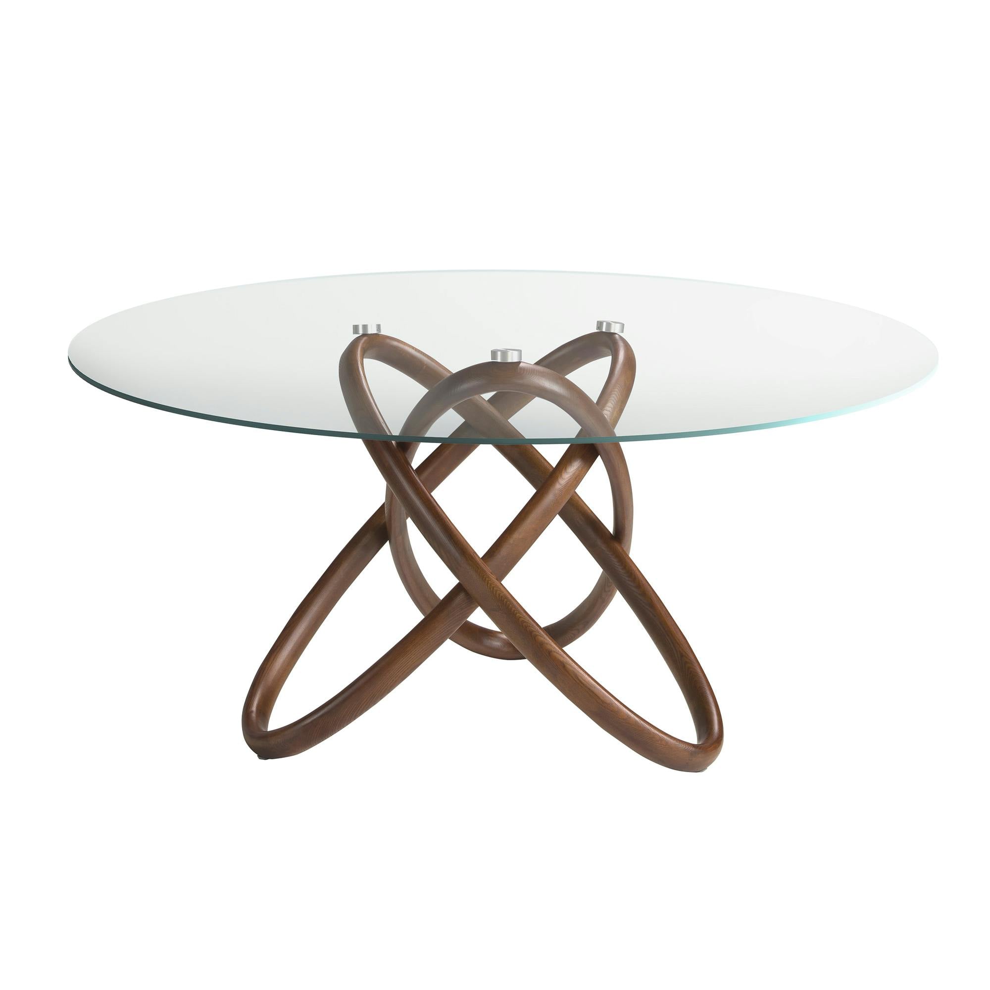 Rackhams Round Tempered Glass And Walnut Dining Table 1020 - Ø150 X 75