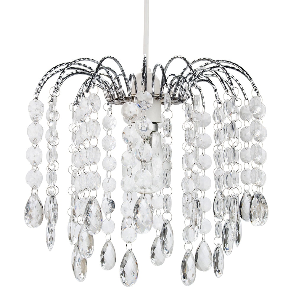 Rackhams Light Contemporary Waterfall Pendant Shade With Transparent Acrylic Droplets And Beads