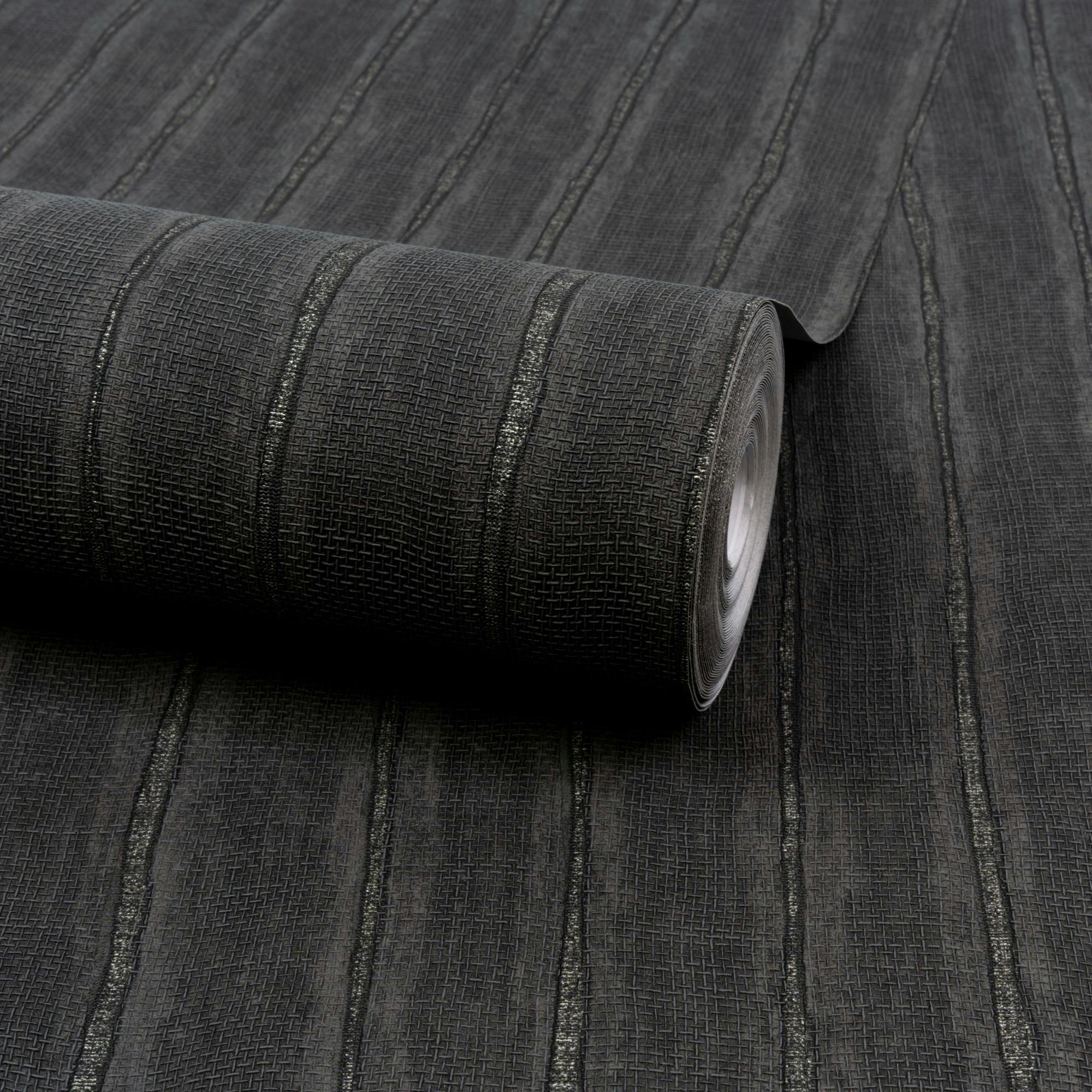 Grandeco Boutique Kalema Fabric Stripe Luxury Weight Embossed Wallpaper, Charcoal