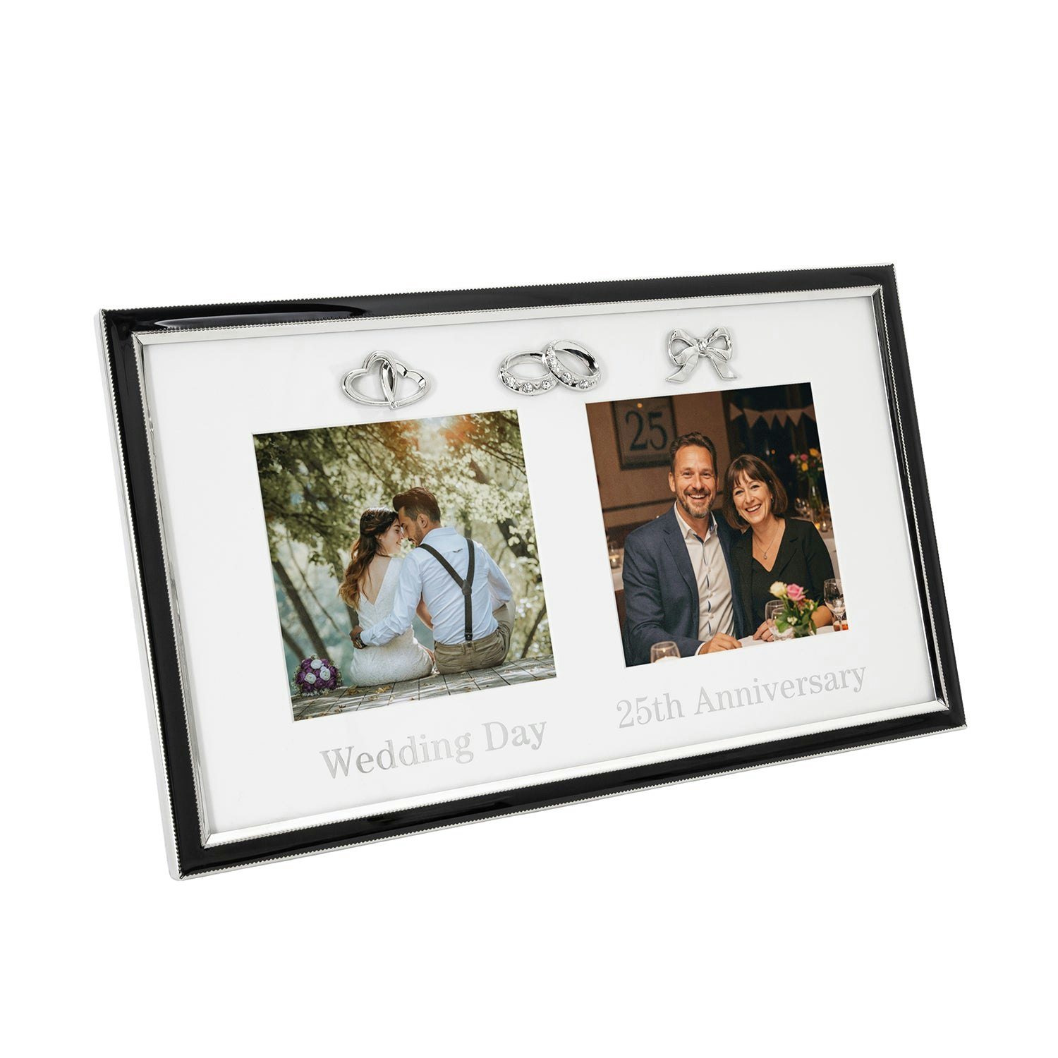 Rackhams Silver/Black 25Th Anniversary And Wedding Day Picture Frame In And With Icons