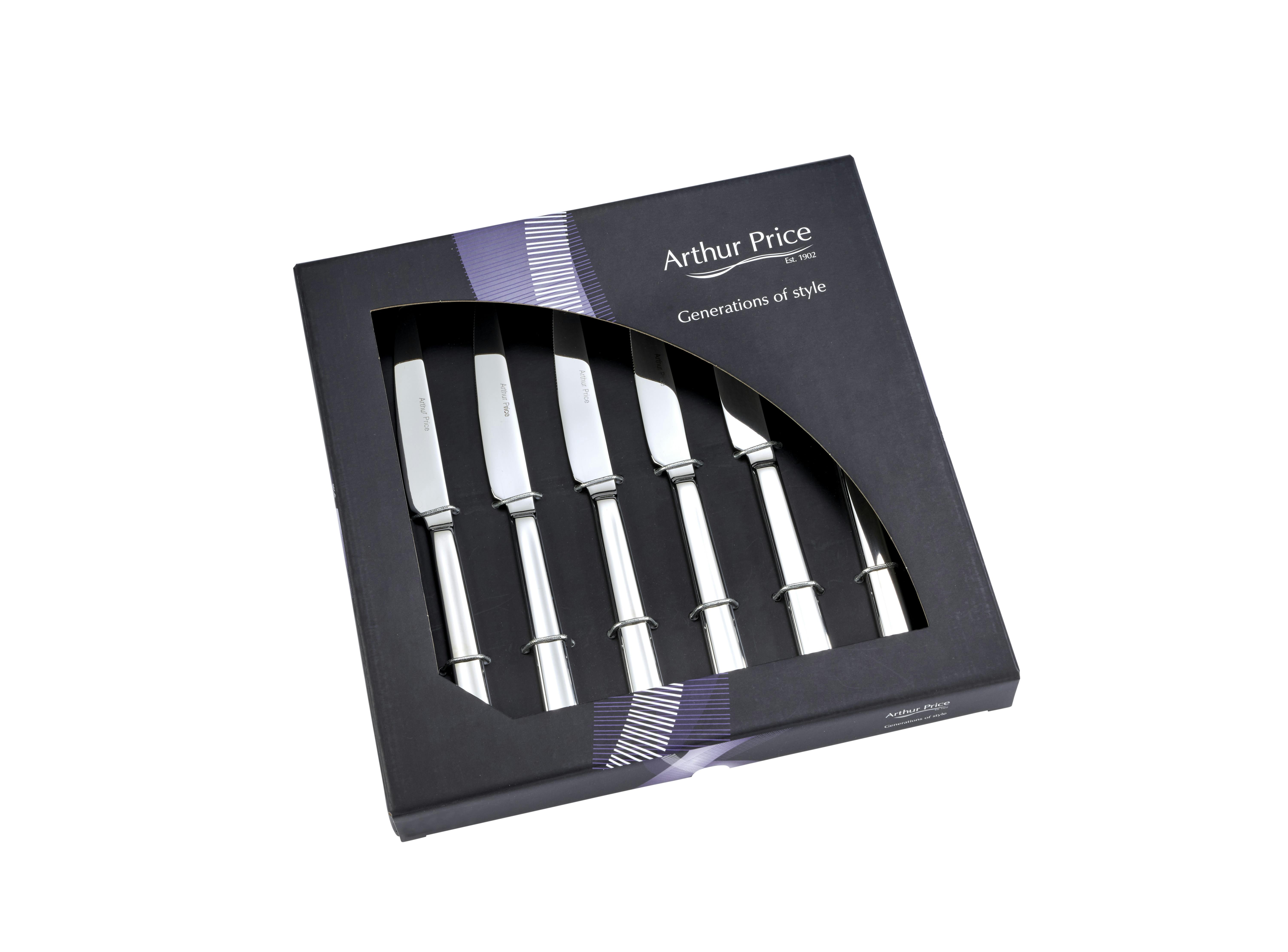 Arthur Price 'Horizon' Stainless Steel Gift Boxed Set Of 6 Steak Knives - 6 Pieces - Stainless Steel - 18/10 Stainless Steel