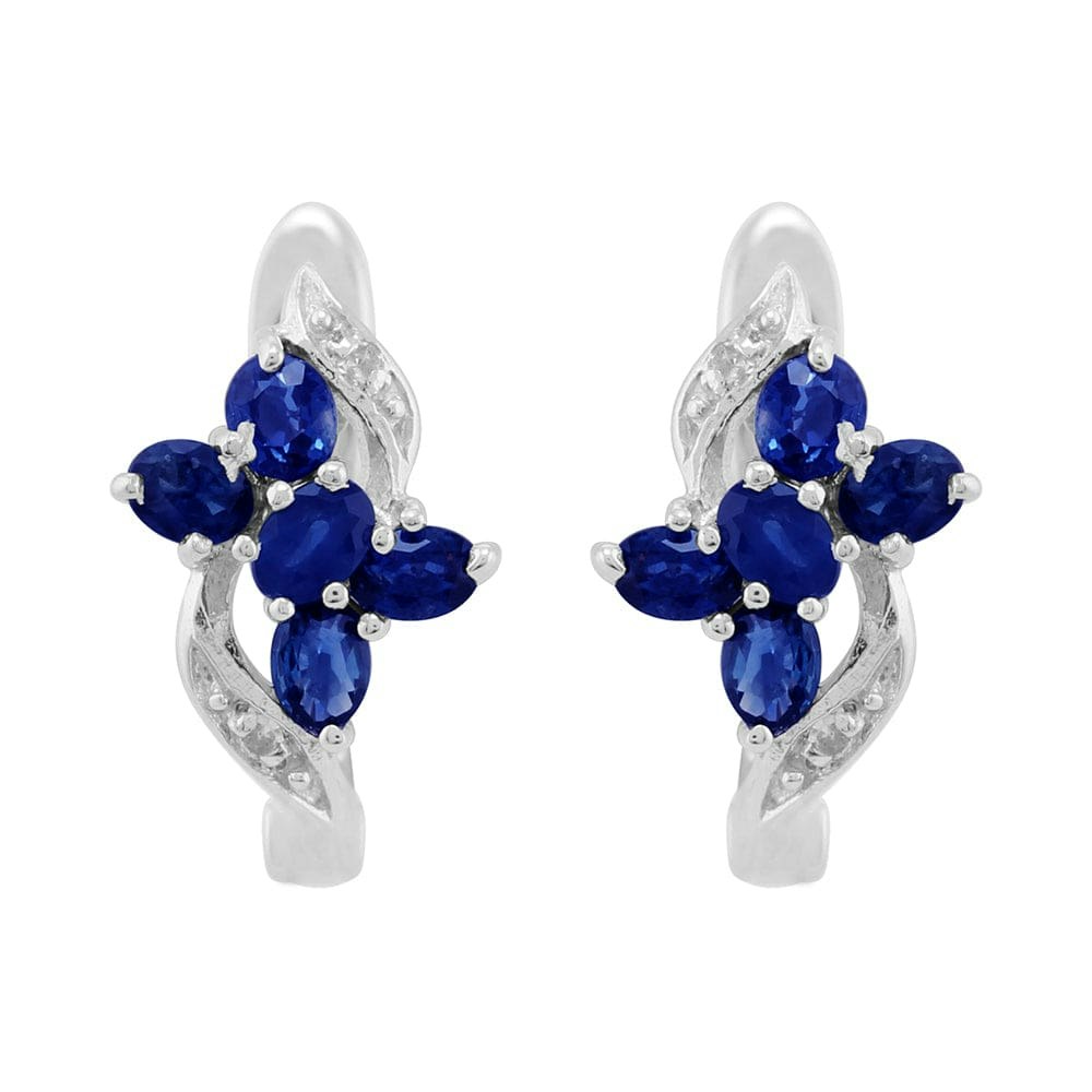 Gemondo Silver Classic Floral Sapphire & Diamond Hoop Earrings In Sterling
