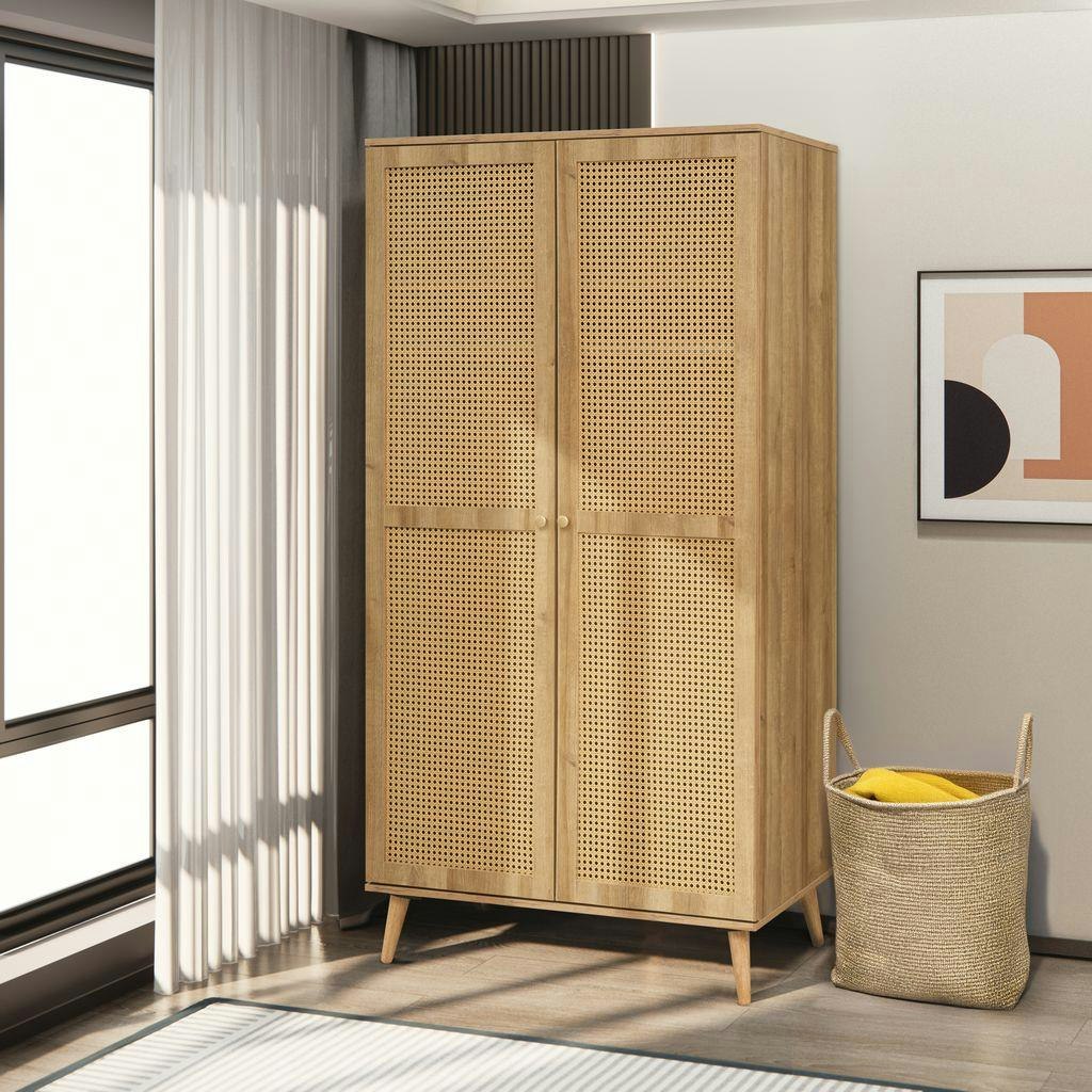 Rackhams Manila Rattan 2 Door Wardrobe - Oak And Pvc Rattan