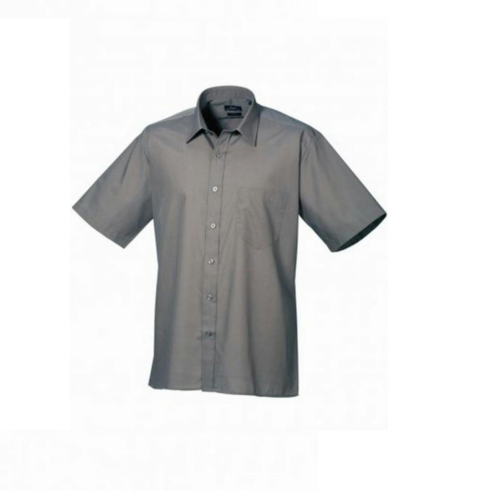Premier Men's Dark Grey Short Sleeve Poplin Shirt In | Size: 16 Inches - Image 3