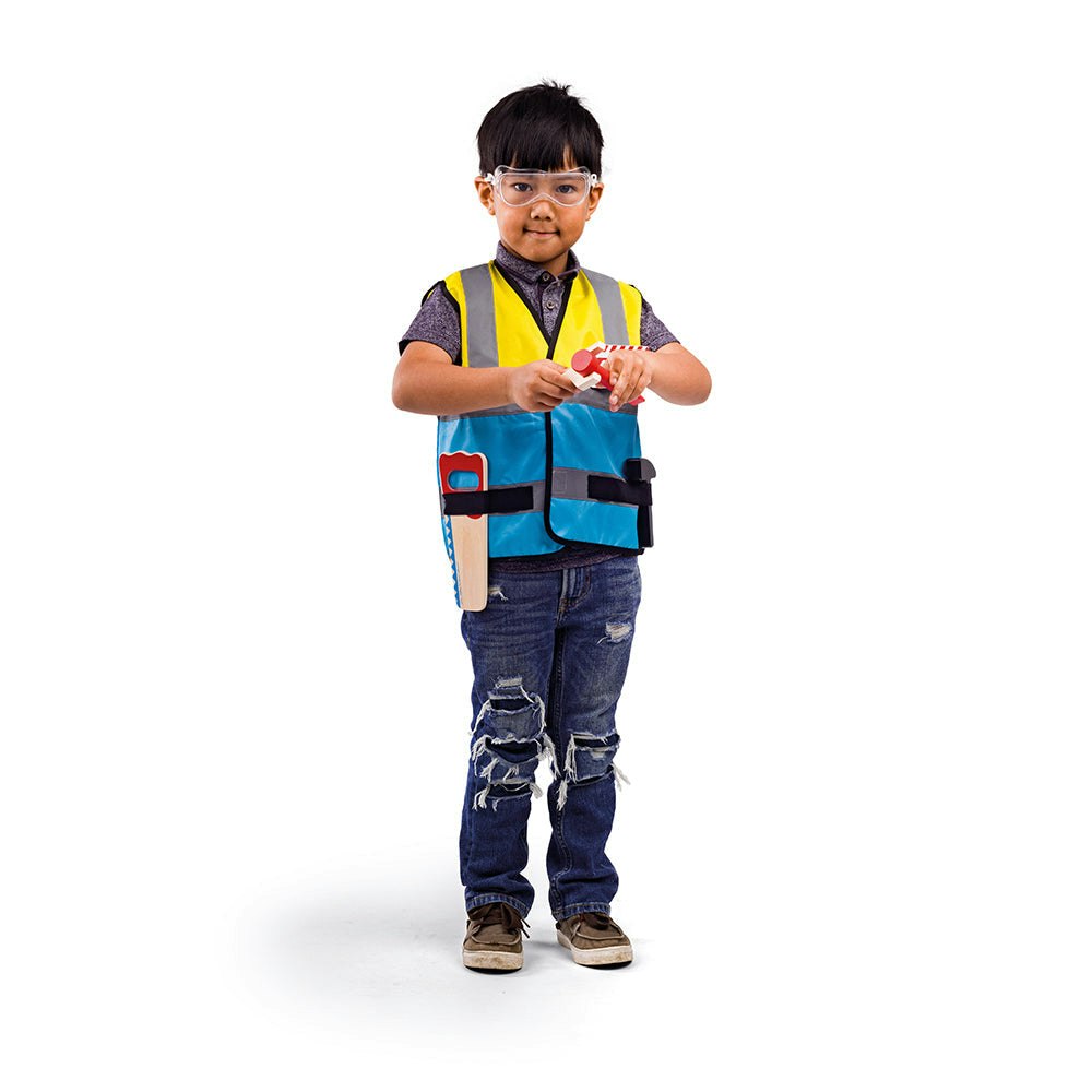 Bigjigs Toys Unisex Kids Yellow/Blue Kids Construction Outfit - Kids Builder Costume For 3-5 Year Olds