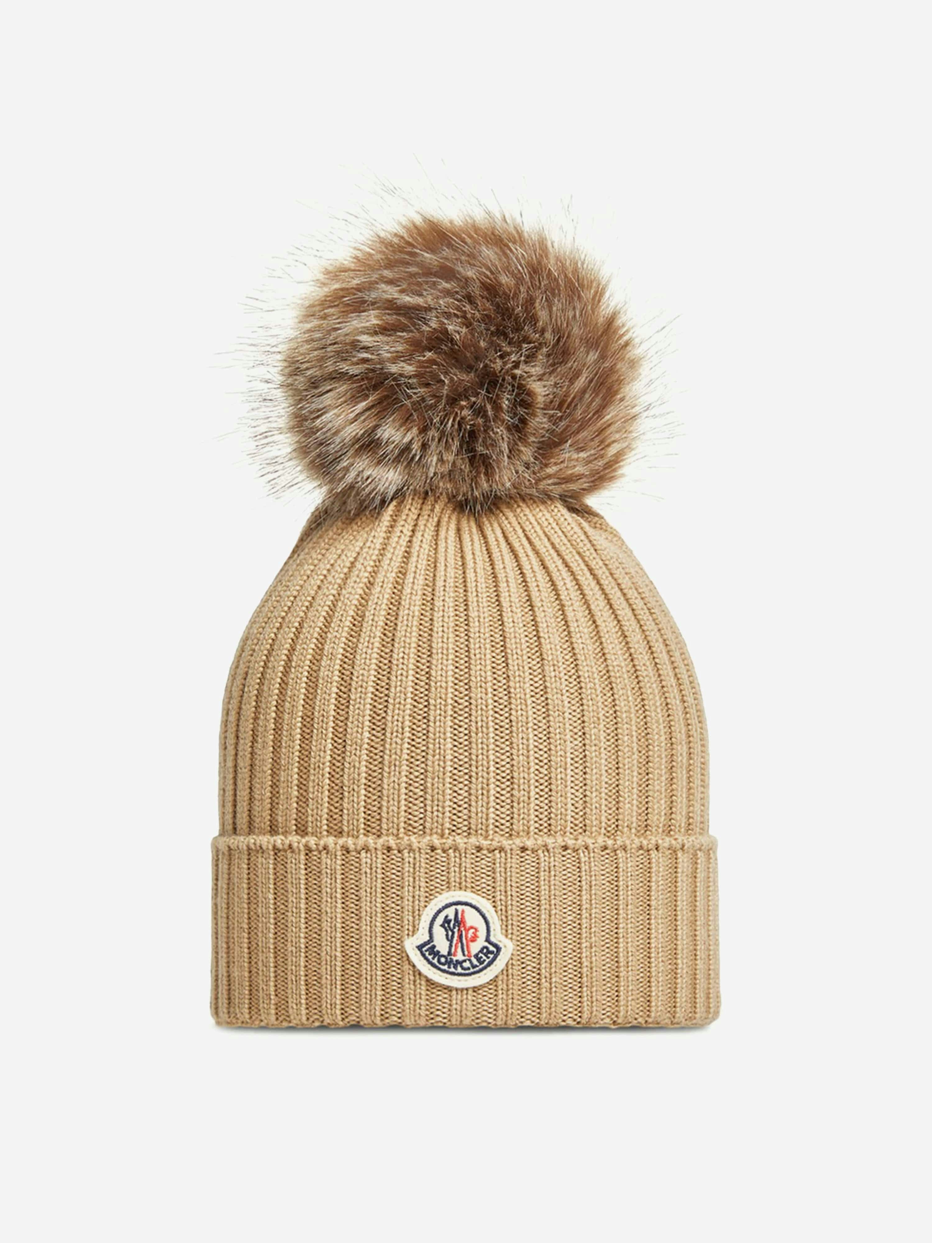 Moncler Enfant Girls Beige Knitted Pom Pom Hat In - S 4 - 6 Yrs