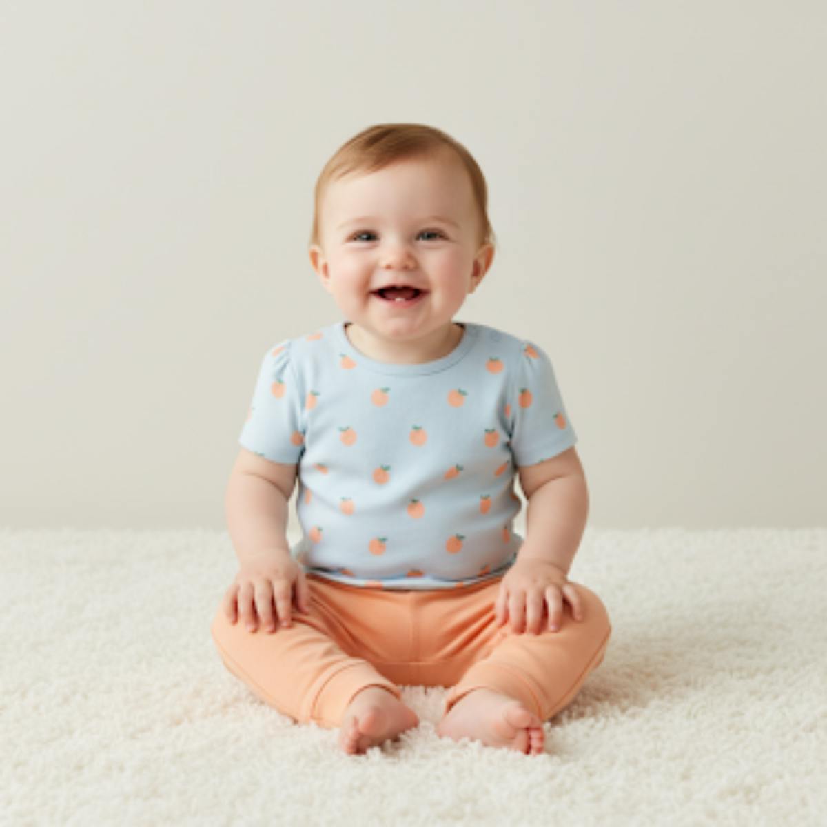 Mini Cuddles Women's Peach/Yellow Baby Girls 3Pk Fruits Print, Solid And Striped Leggings, Multicolour - 9-12 Months