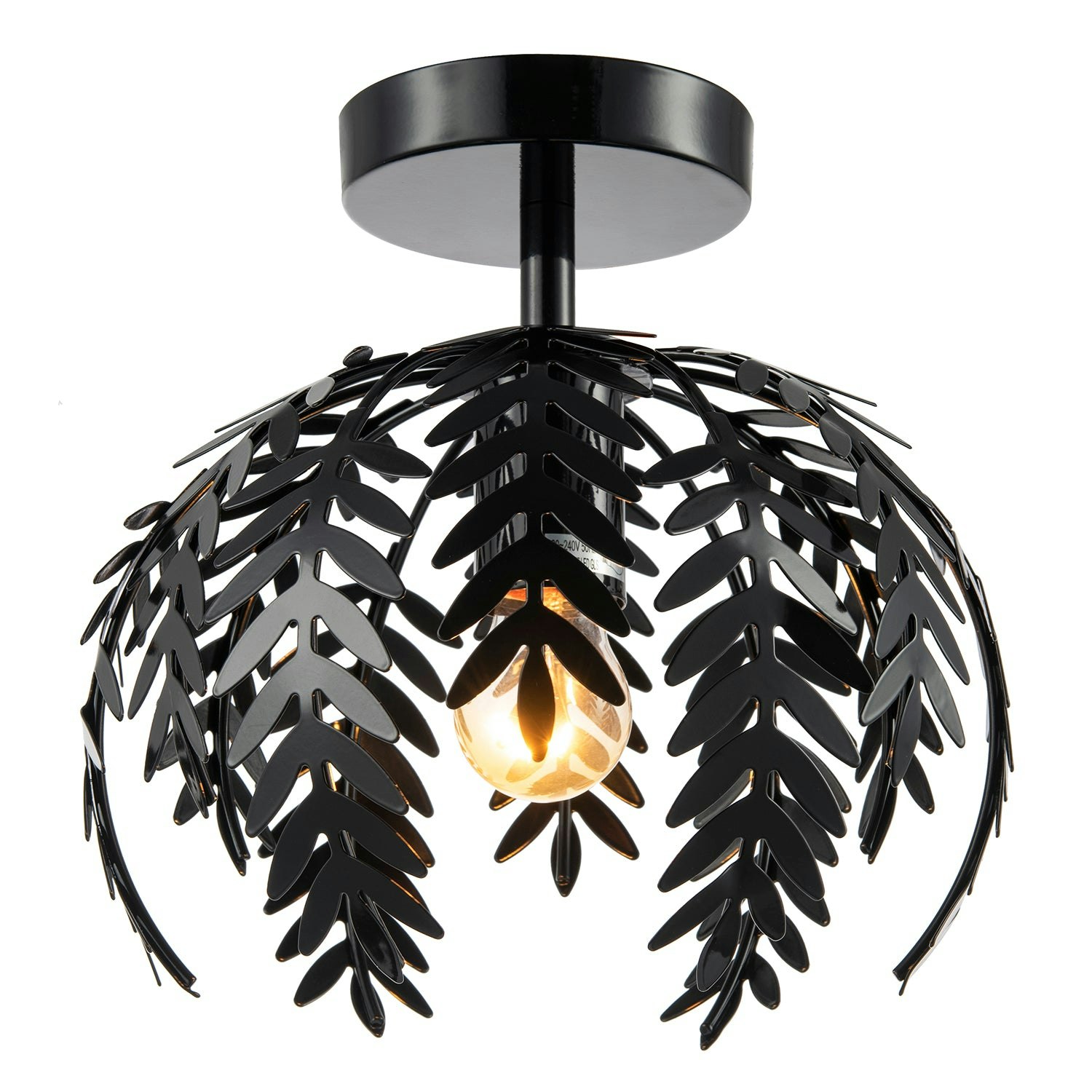 Rackhams Black Contemporary Fern Leaf Designed Ceiling Lighting Fitting In Gloss Finish
