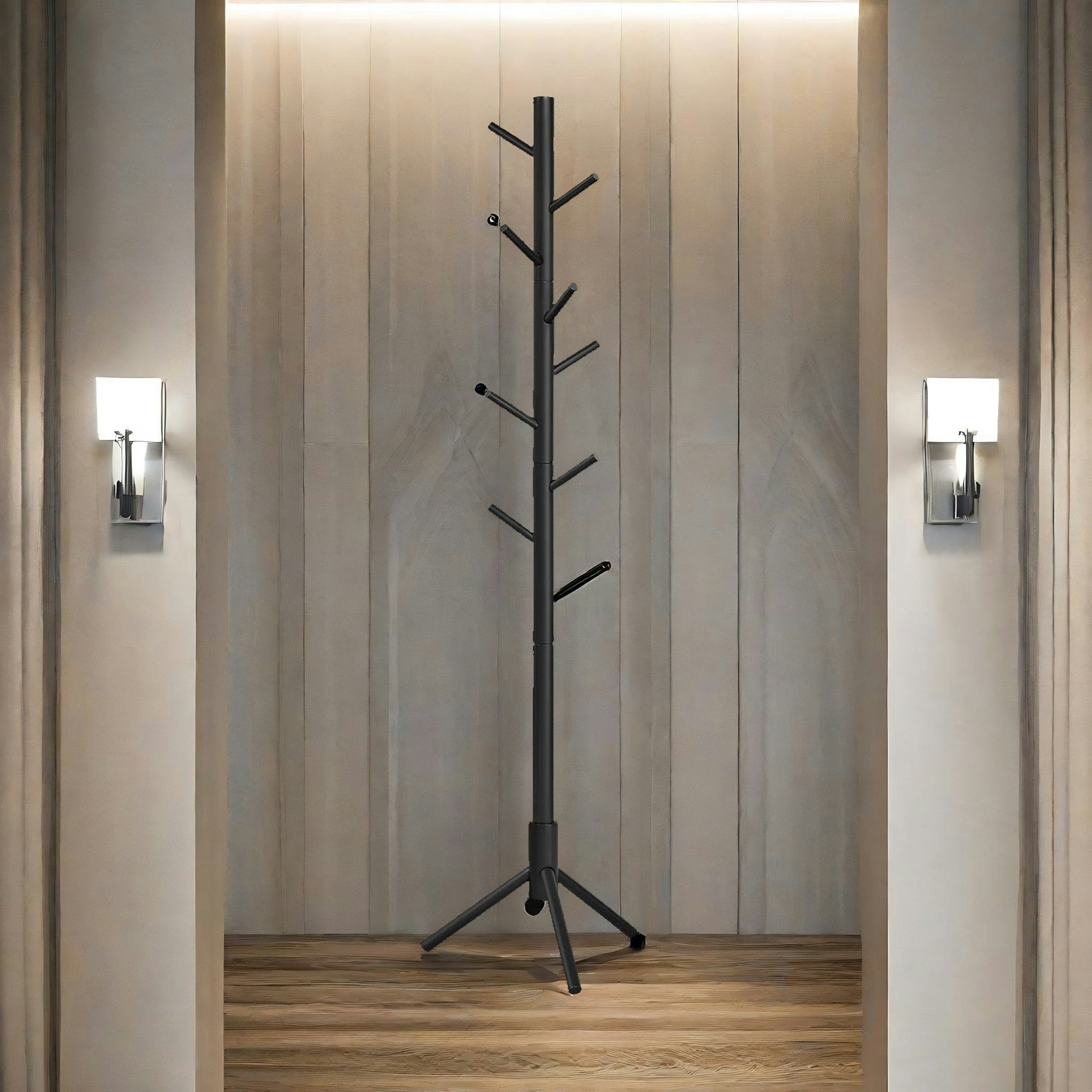 Rafaelo Mobilia Black Wooden Coat Stand With 8 Hooks