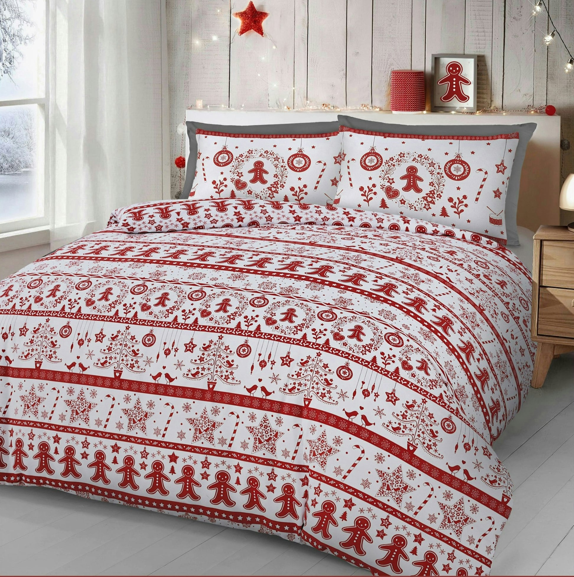 Rackhams Red Gingerbread Printed Cotton Blend Duvet Cover And Pillowcase Set - Double