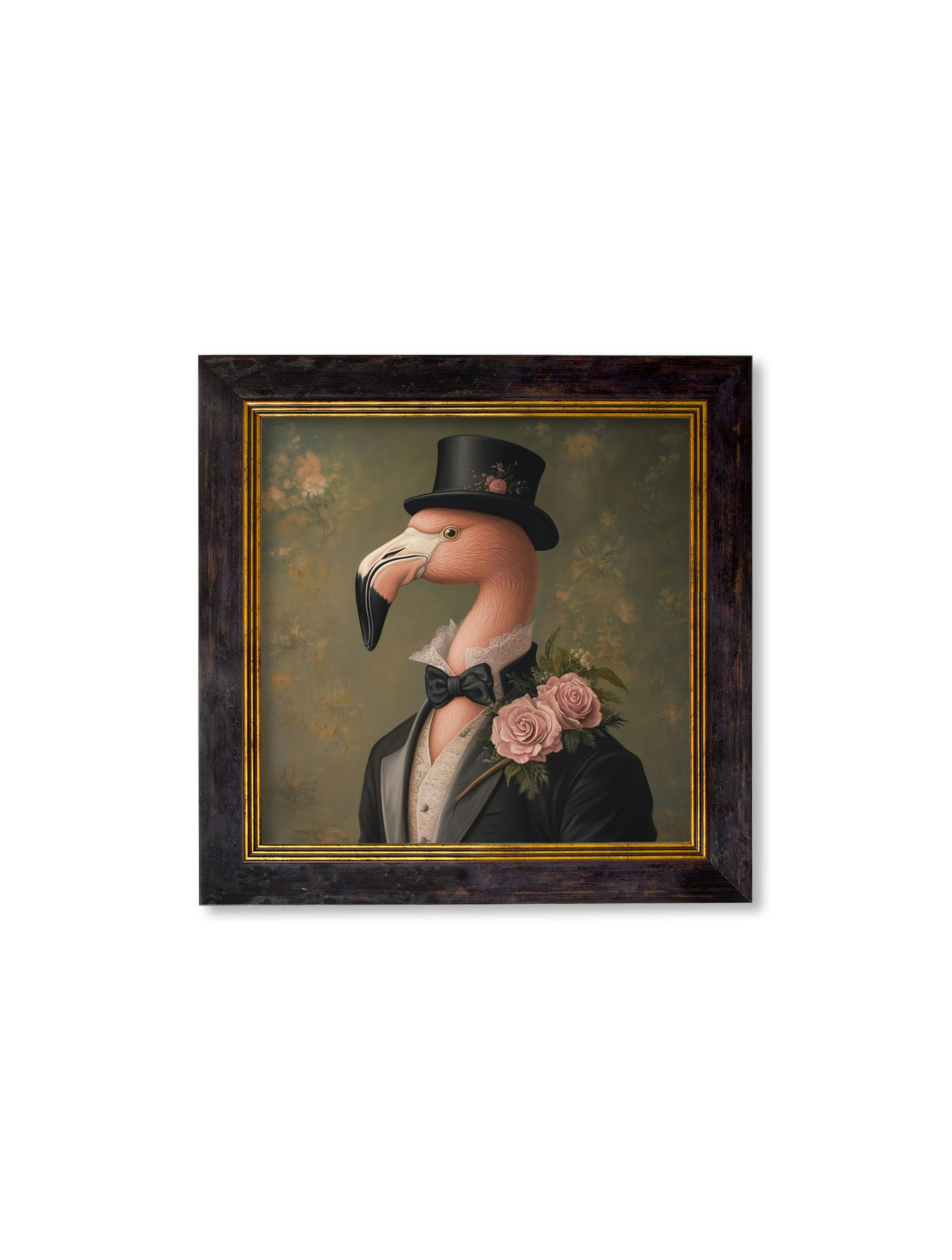 Rackhams Black/Gold Baron Von Blush - Gentleman Flamingo Oxford Square Frame - 44 X 44Cm