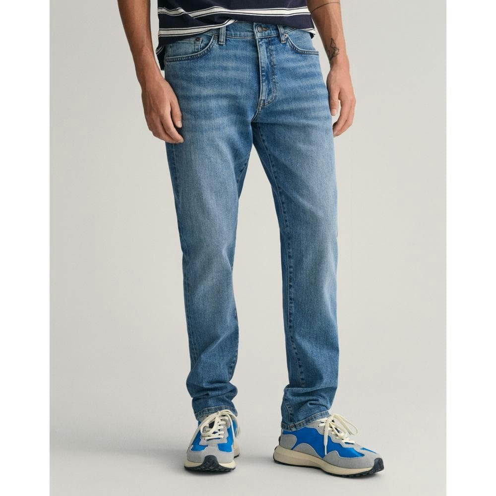 Gant Men's Blue Slim Fit Jeans - 971 Mid Worn In - 971 Mid Worn In - W36 L34
