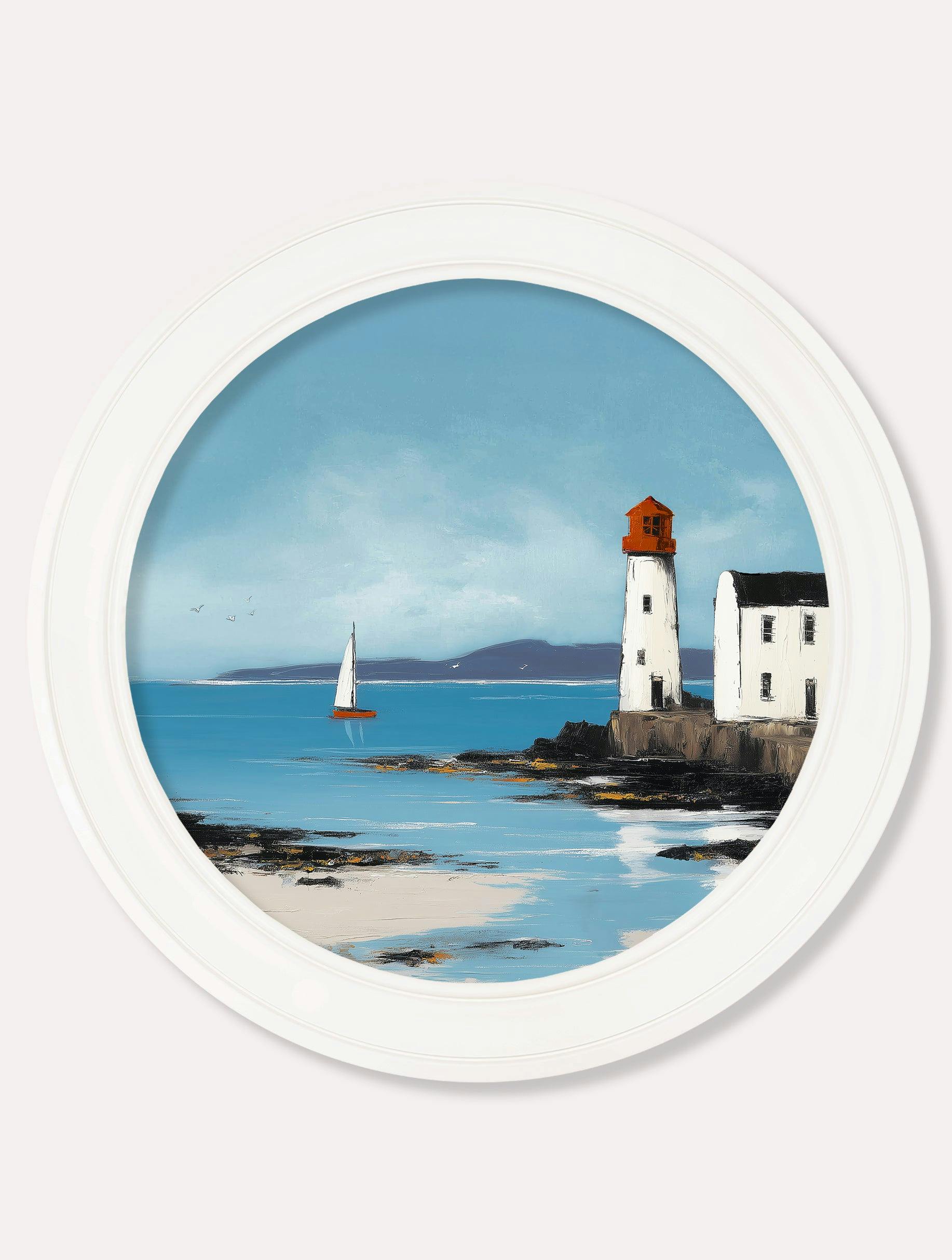 Rackhams White The Coastal Lighthouse - Oxford Strong Round Frame - The Coastal Lighthouse - 70 X 70Cm