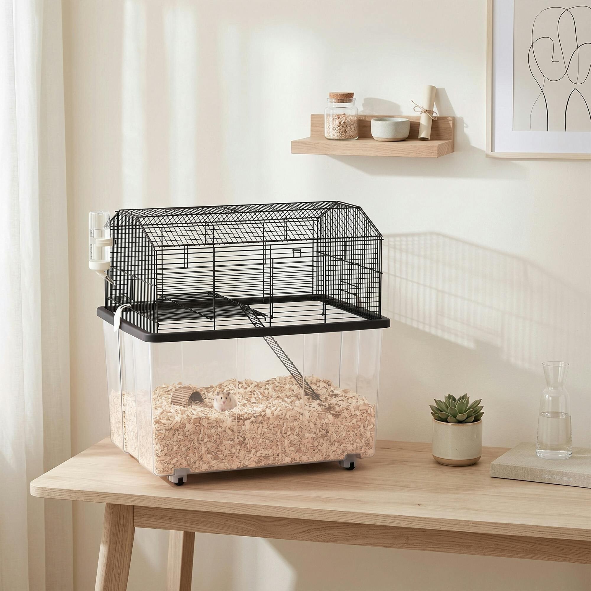Pawhut Hamster Cage, Two-Tier Gerbil Cage W/ Deep Bottom, Ramp, Food Dish - 57 X 43 X 57Cm