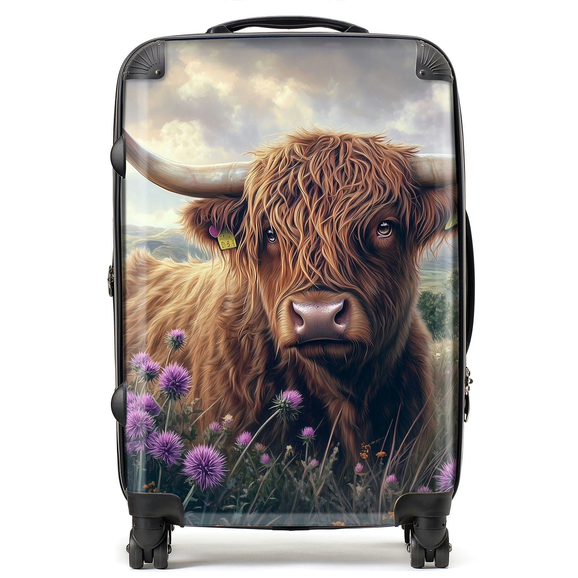 Warren Reed Scottish Thistle And Highland Cow Suitcase - Medium
