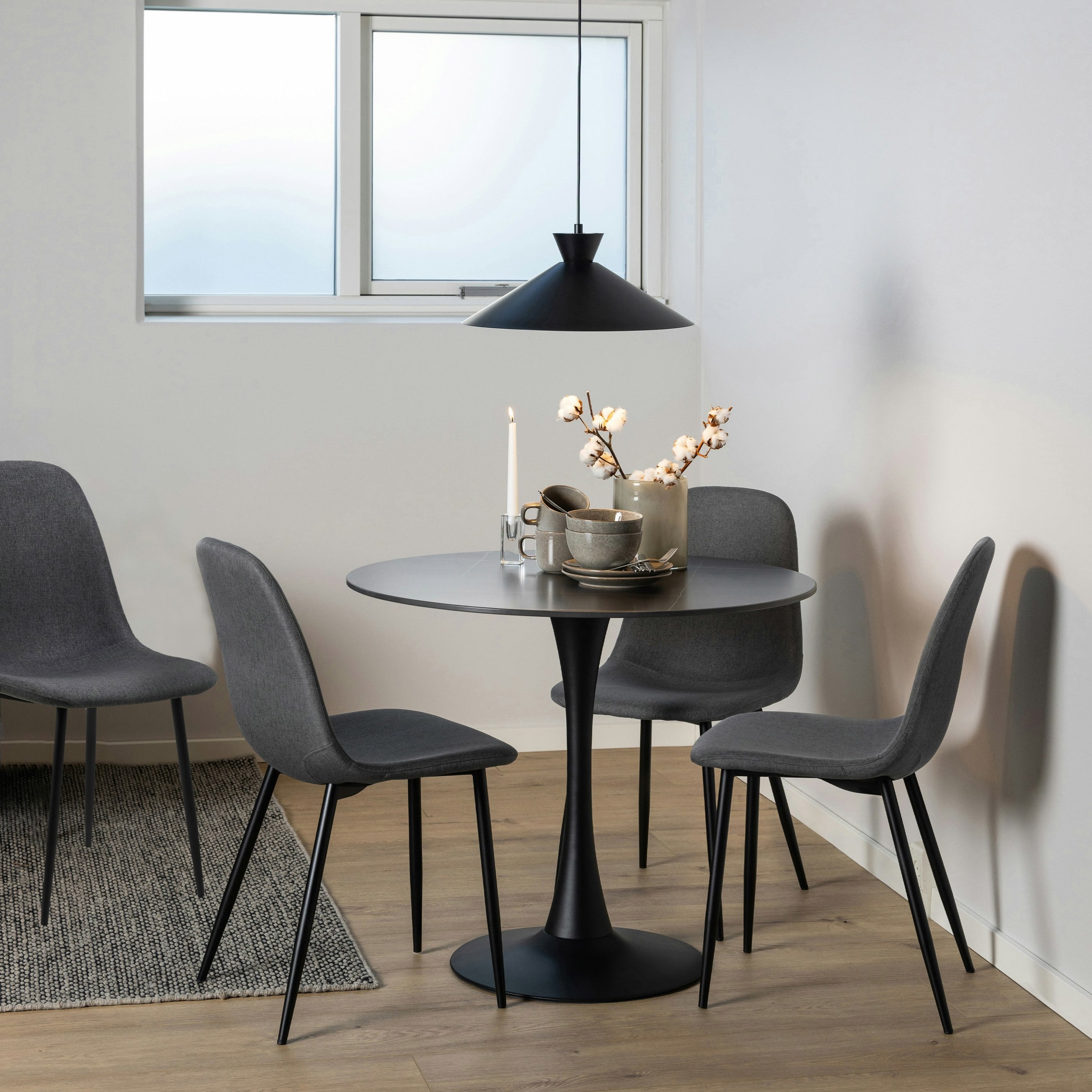 Furniture To Go Malta Ceramic Round Dining Table In Black 90Cm Includes 4 Celia Dining Chairs In Dark Grey - Image 4