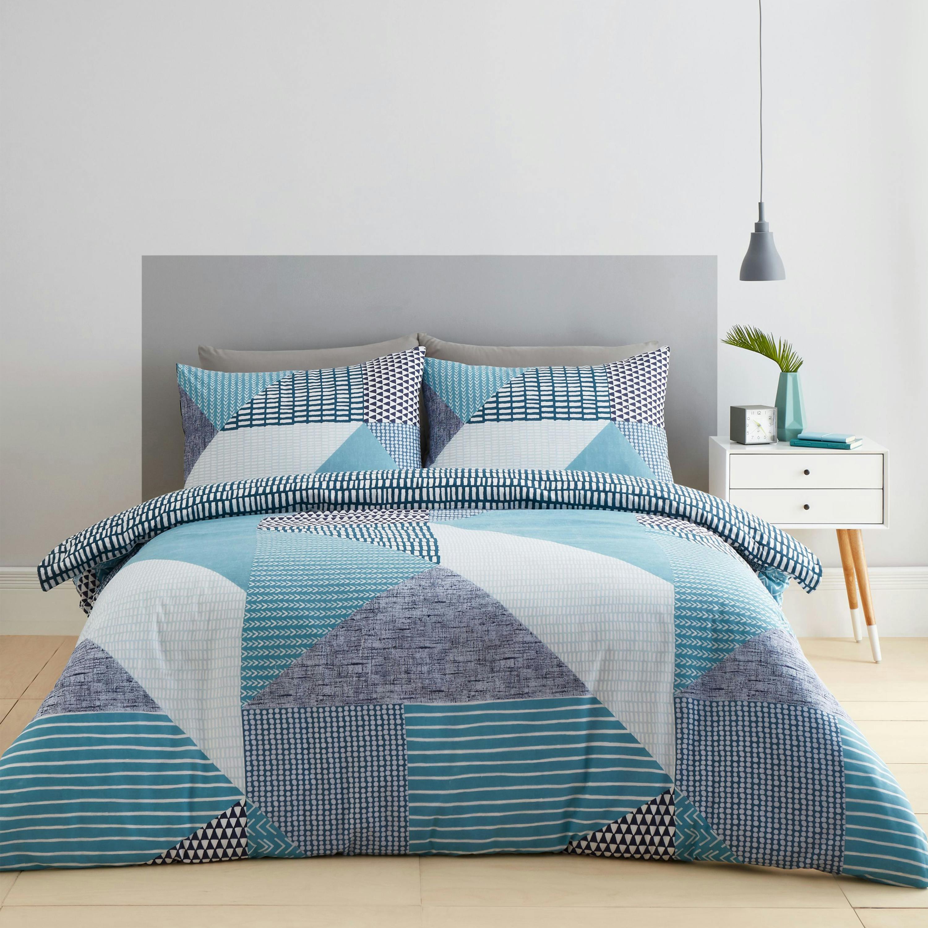 Rackhams Green Larsson Geo Reversible Duvet Cover Set - Teal - King