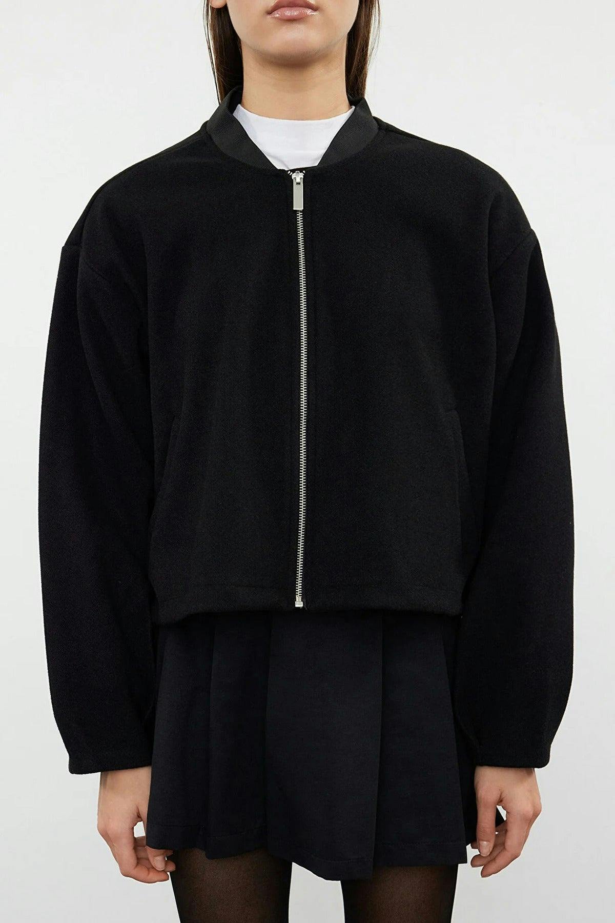 Wovcor Black Cashmere Bomber Jacket Coat - M