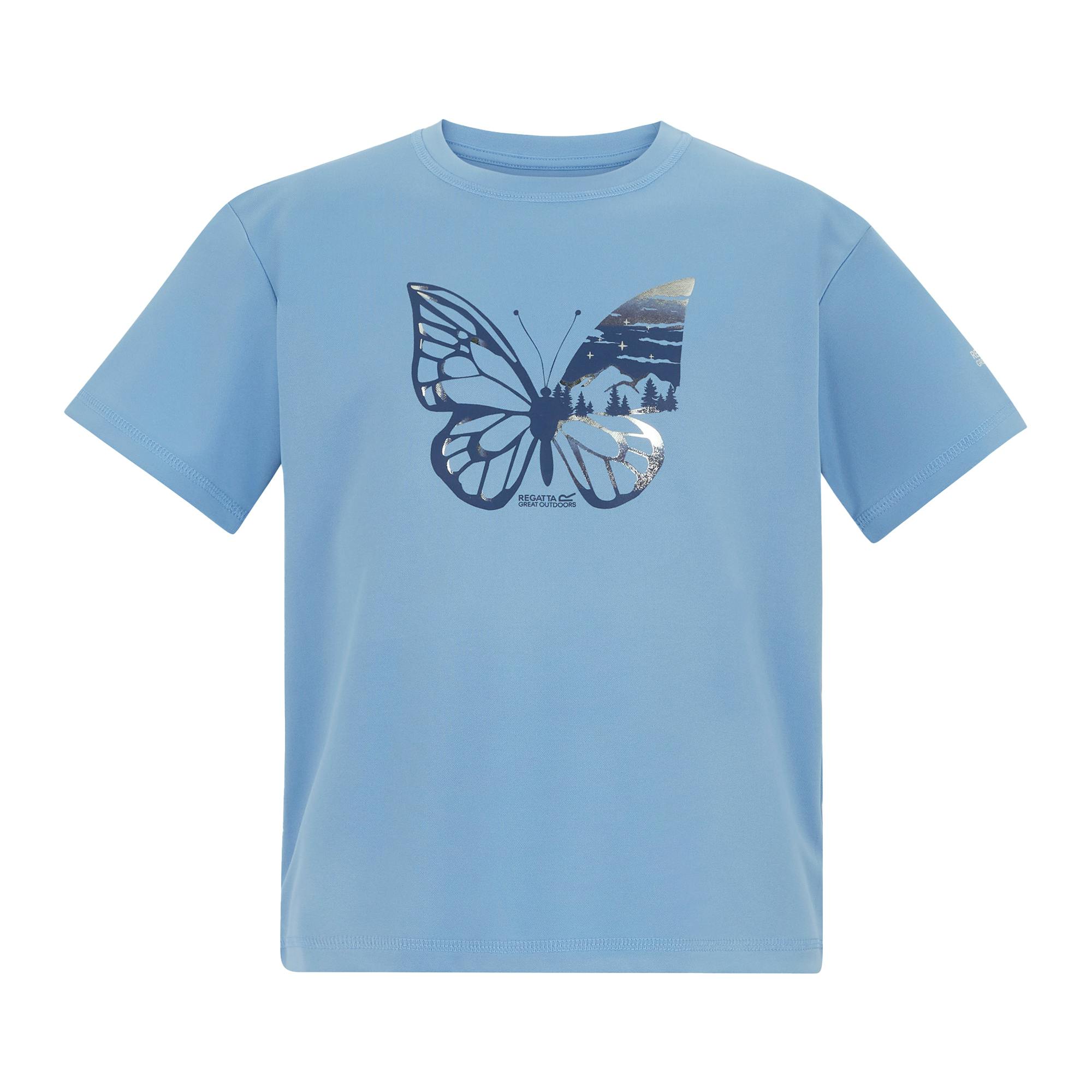 Regatta Blue Childrens Aria Butterfly T-Shirt - Denim - 14 Years - Denim - 50% Polyester/50% Recycled Polyester