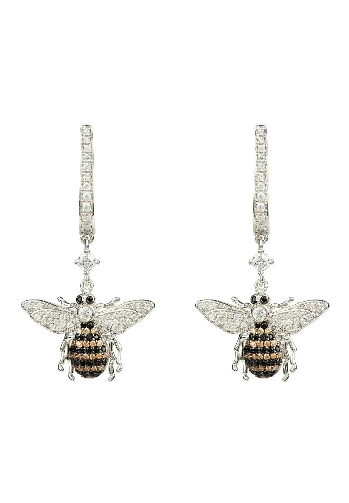Latelita Silver Honey Bee Drop Earrings