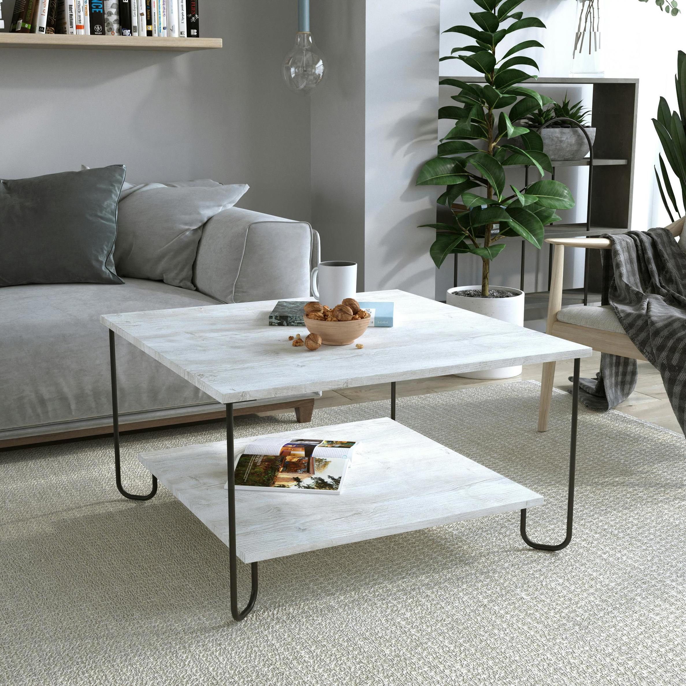 Decortie White Marbo Coffee Table With Open Shelf Modern Multipurpose Design H 45Cm - Ancient