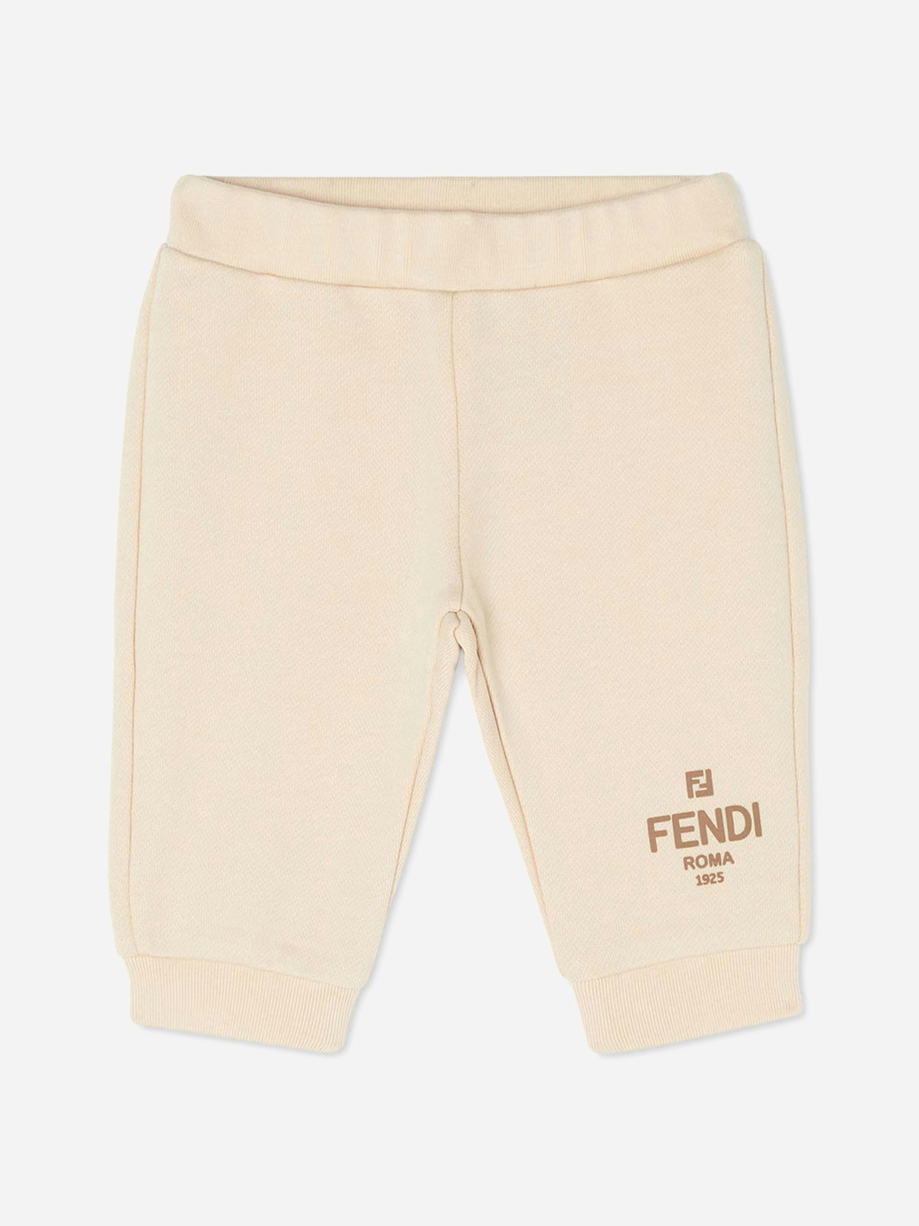 Fendi Kids Unisex Kids Ivory Fendi Baby Logo Joggers In - 12 Mths