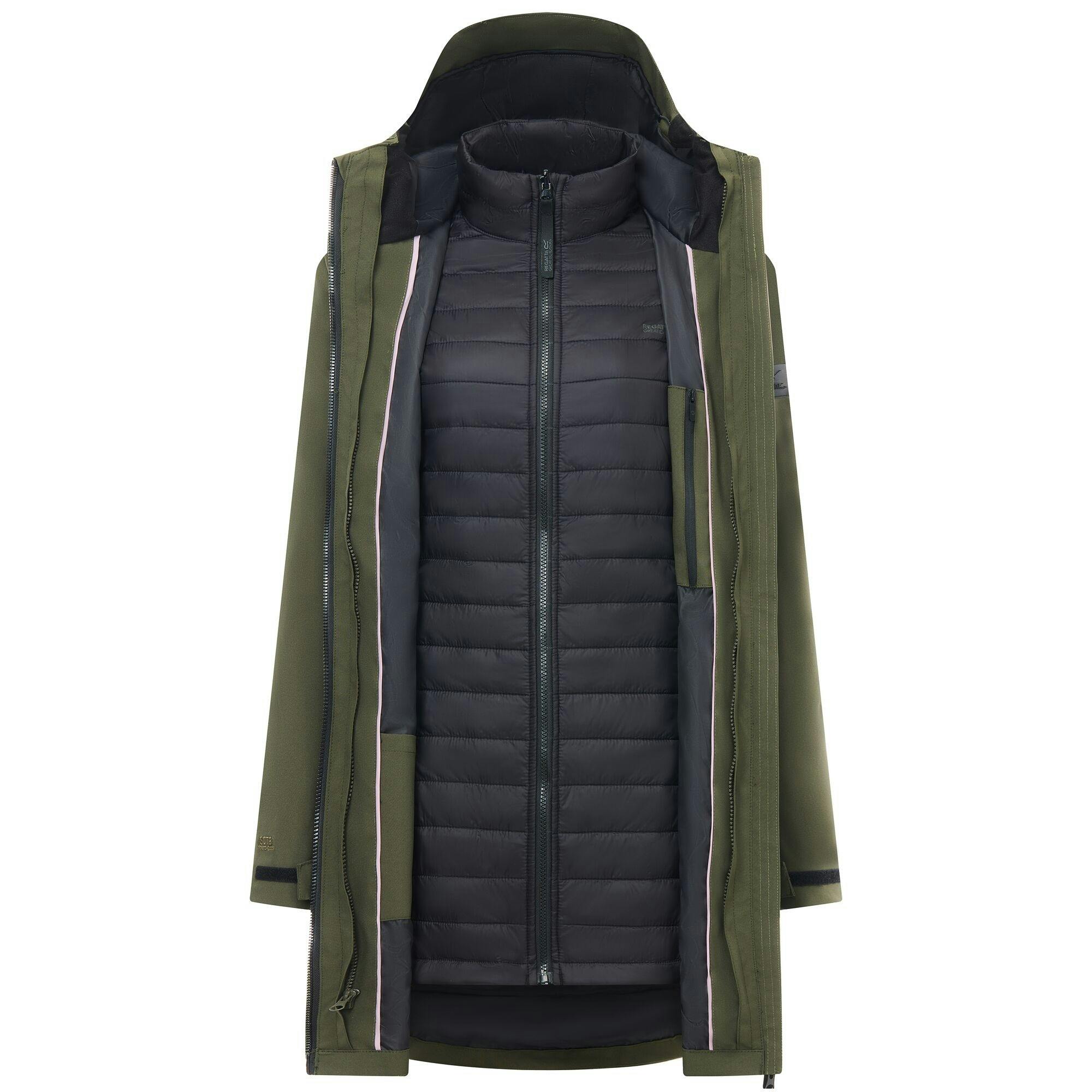 Regatta Women's Dark/Black / Denbury 3 In 1 Jacket - Khaki/ - 14 Uk - Khaki/ - 100% Recycled Polyester